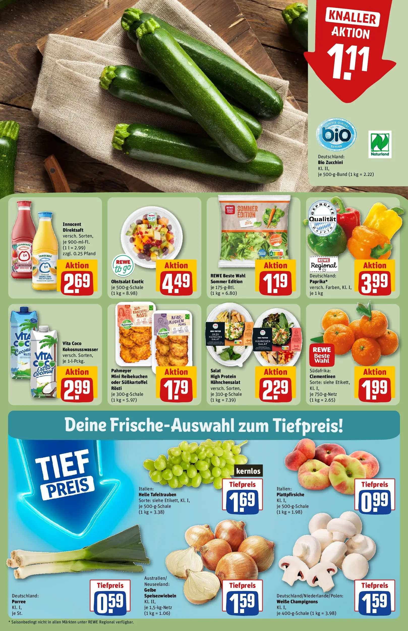 REWE Prospekt ab 20.07.2026 zum Blättern » Angebote | Seite: 8 | Produkte: Hahnchen, Champignons, Zucchini, Salat