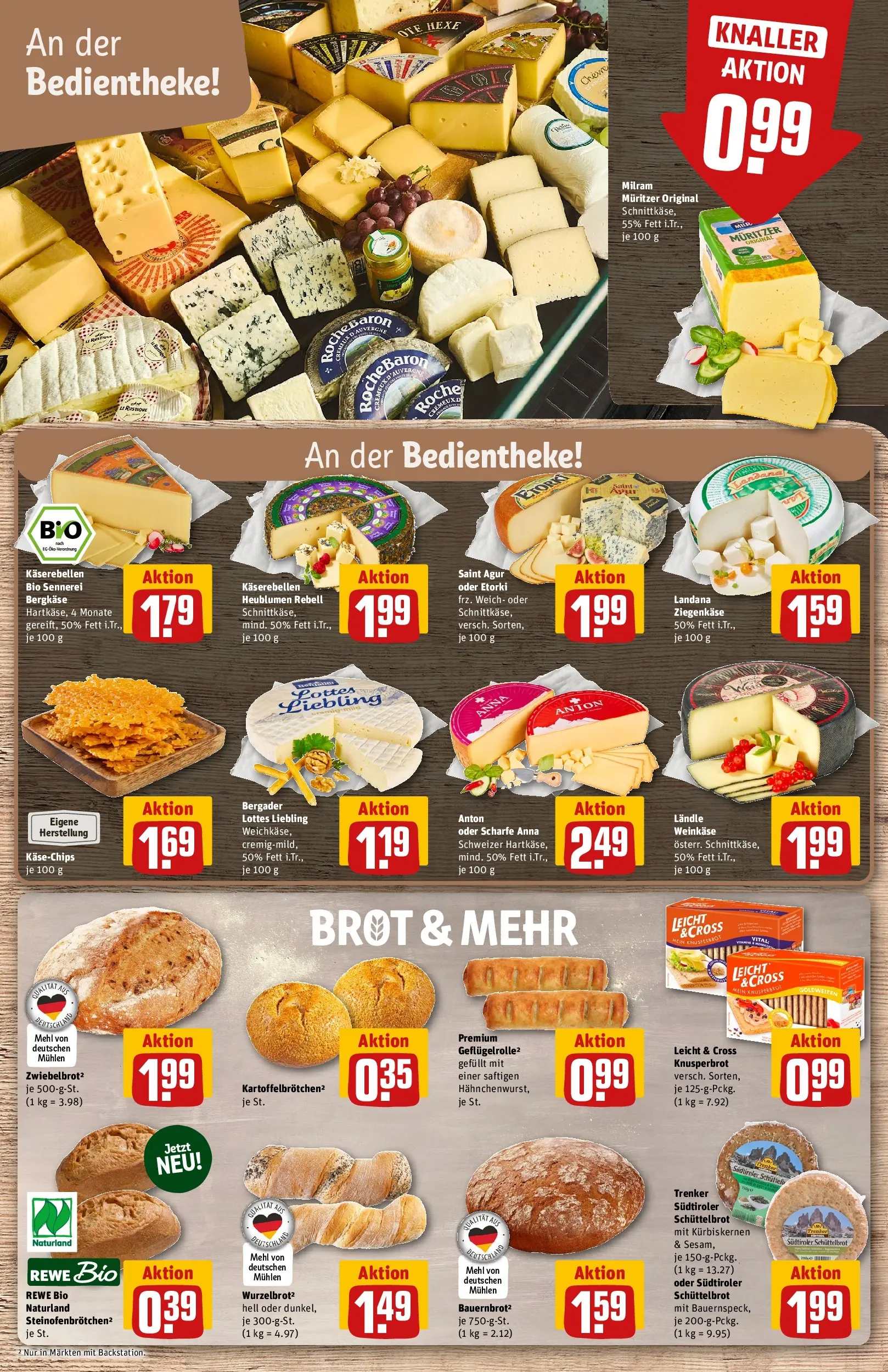 REWE Prospekt ab 20.07.2026 zum Blättern » Angebote | Seite: 13 | Produkte: Mehl, Ziegenkäse, Milram, Brot