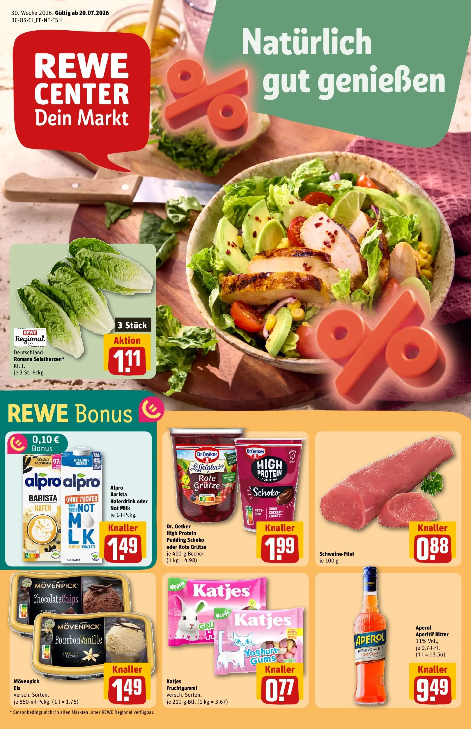REWE Prospekt ab 20.07.2026 zum Blättern » Angebote | Seite: 1 | Produkte: High protein pudding, Pudding, Alpro, Zucker