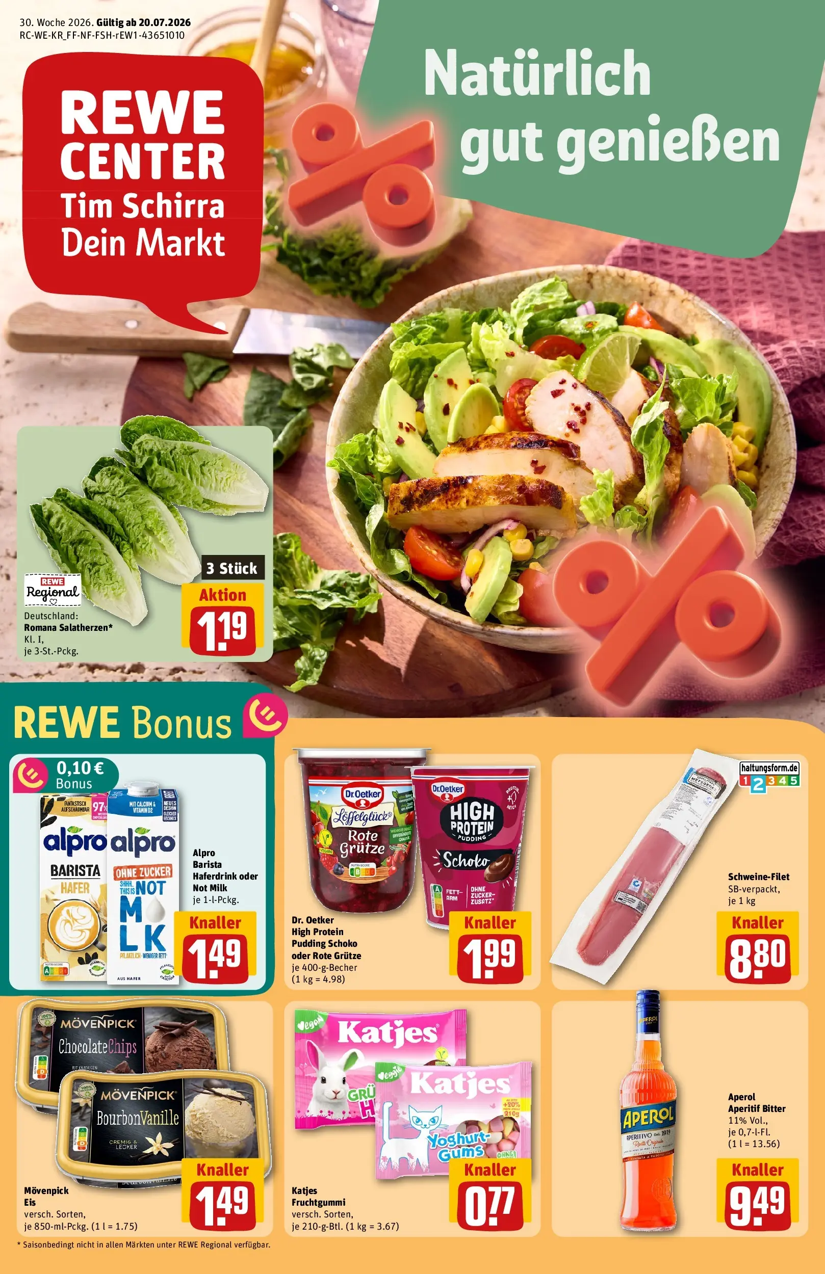 REWE Prospekt ab 20.07.2026 zum Blättern » Angebote | Seite: 1 | Produkte: High protein pudding, Katjes, Haferdrink, Zucker