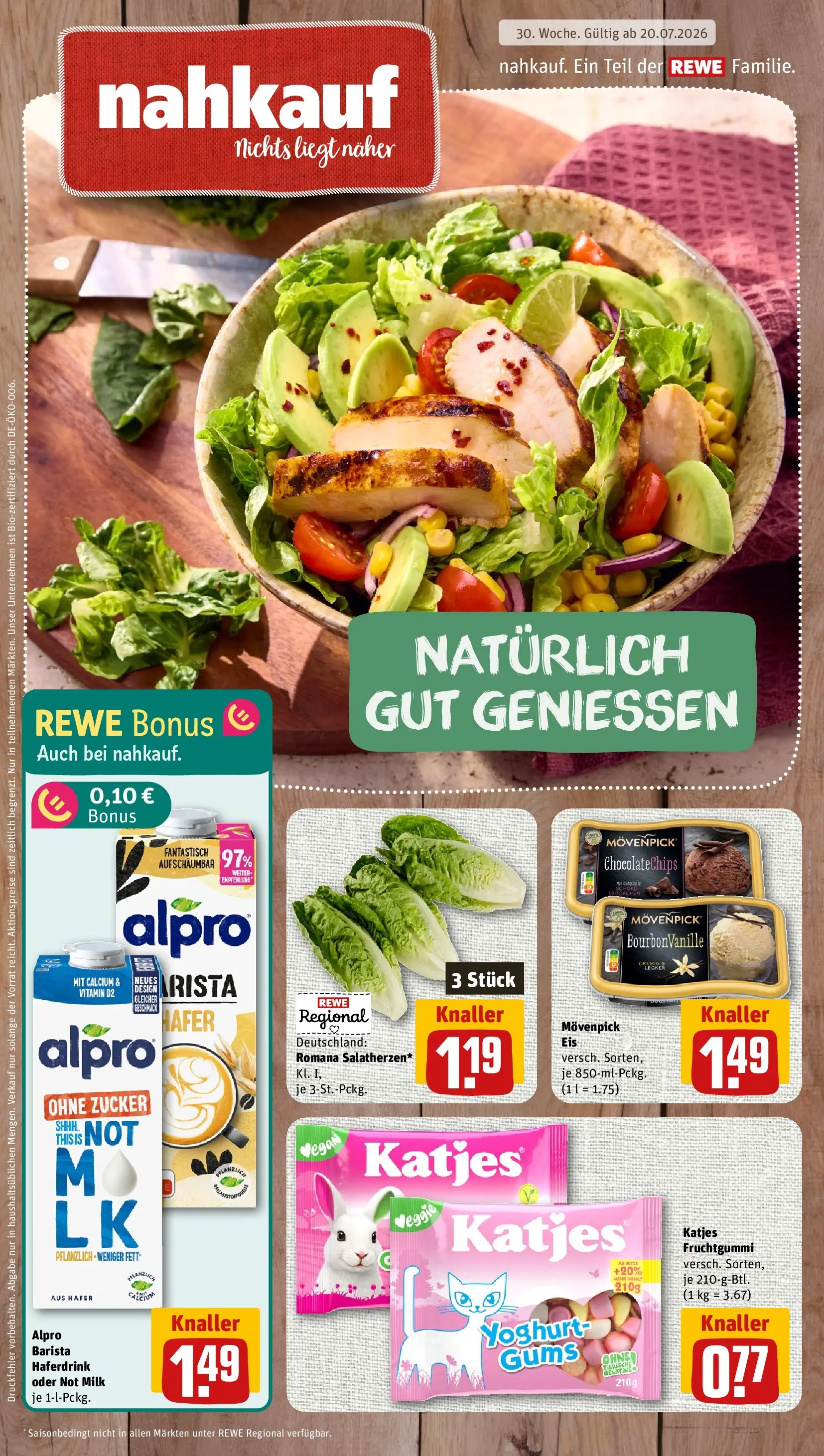 REWE Prospekt ab 20.07.2026 zum Blättern » Angebote | Seite: 1 | Produkte: Katjes, Haferdrink, Alpro, Zucker