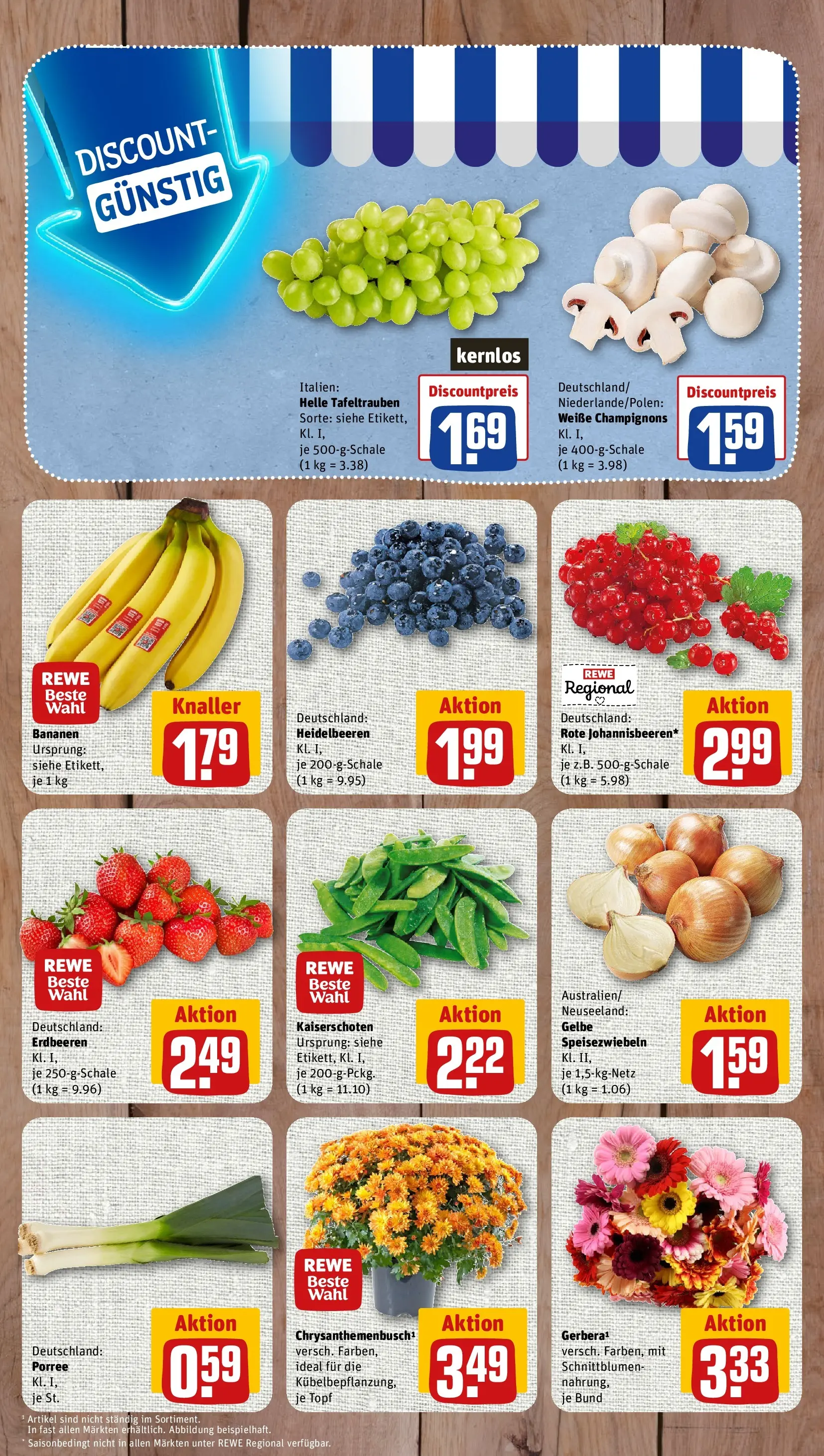 REWE Prospekt ab 20.07.2026 zum Blättern » Angebote | Seite: 3 | Produkte: Bananen, Heidelbeeren, Champignons, Erdbeeren