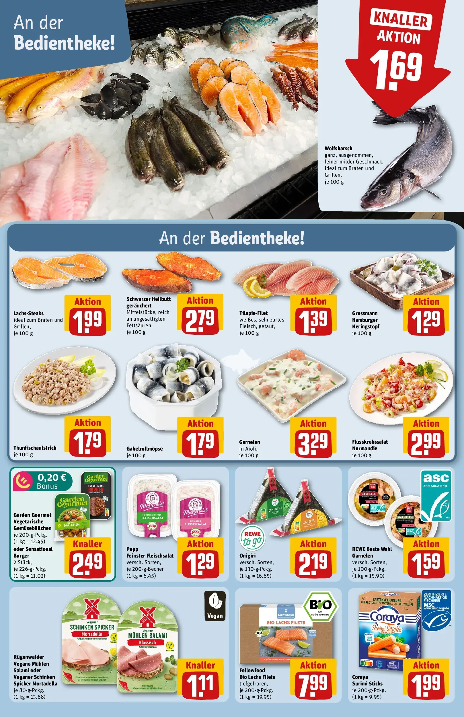 REWE Prospekt ab 20.07.2026 zum Blättern » Angebote | Seite: 14 | Produkte: Burger, Garnelen, Salami, Schinken