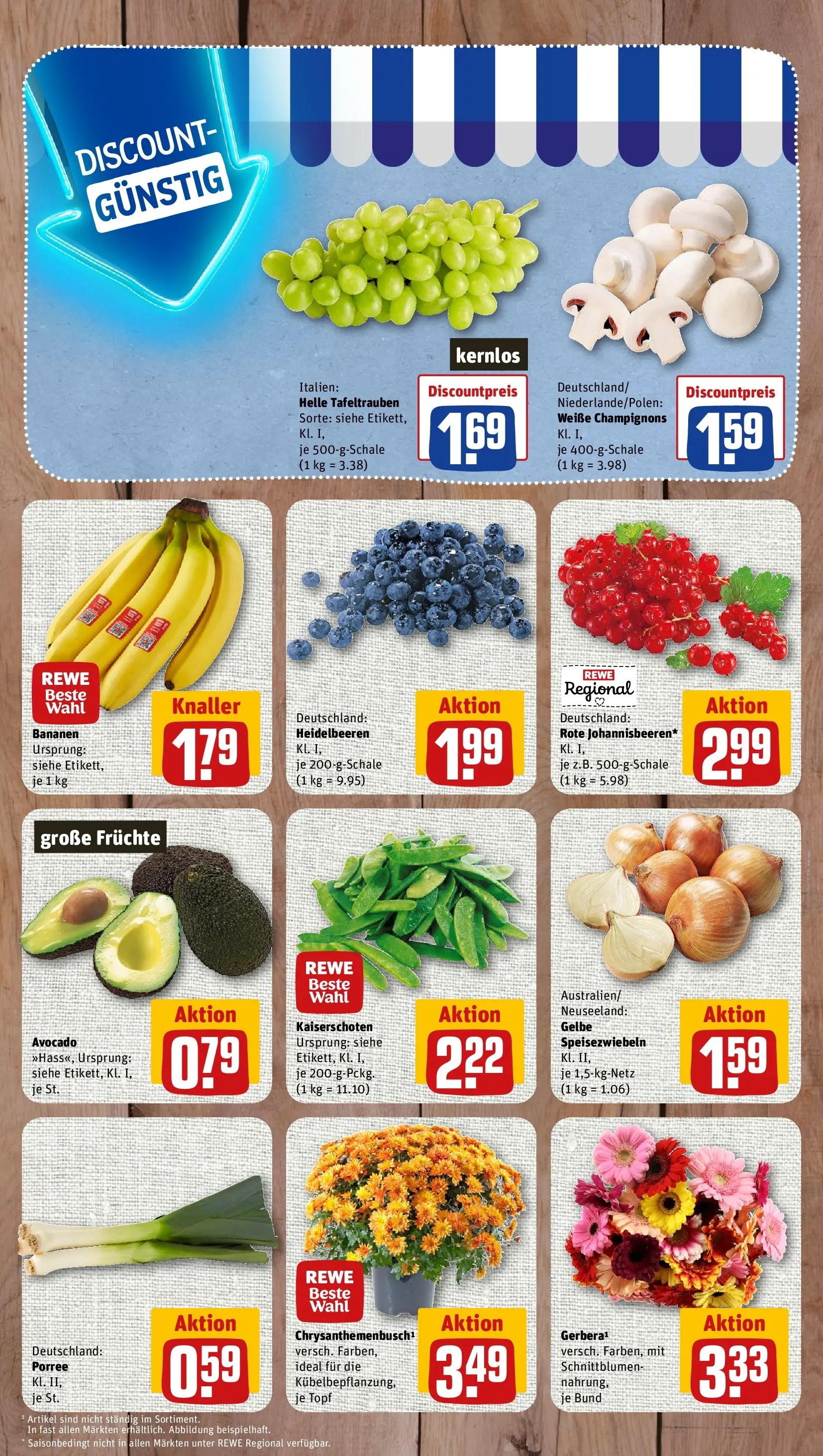 REWE Prospekt ab 20.07.2026 zum Blättern » Angebote | Seite: 3 | Produkte: Bananen, Heidelbeeren, Avocado, Champignons