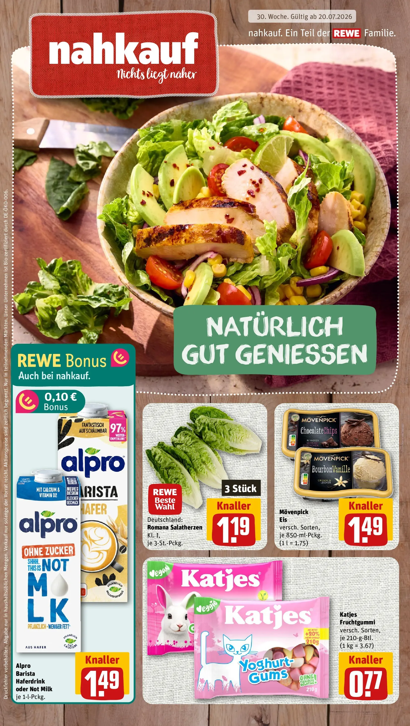 REWE Prospekt ab 20.07.2026 zum Blättern » Angebote | Seite: 1 | Produkte: Katjes, Haferdrink, Alpro, Zucker