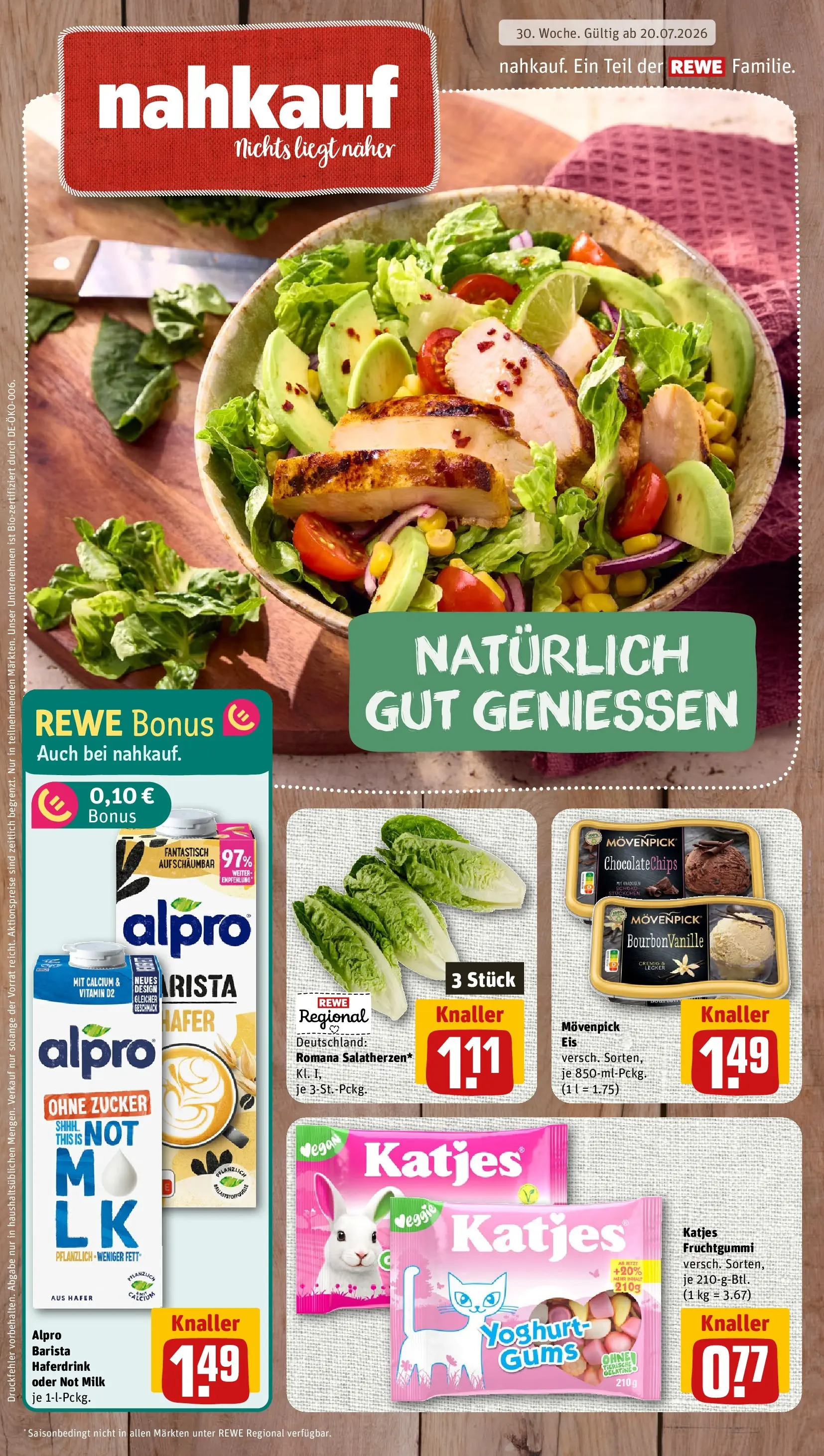 REWE Prospekt ab 20.07.2026 zum Blättern » Angebote | Seite: 1 | Produkte: Katjes, Haferdrink, Alpro, Zucker