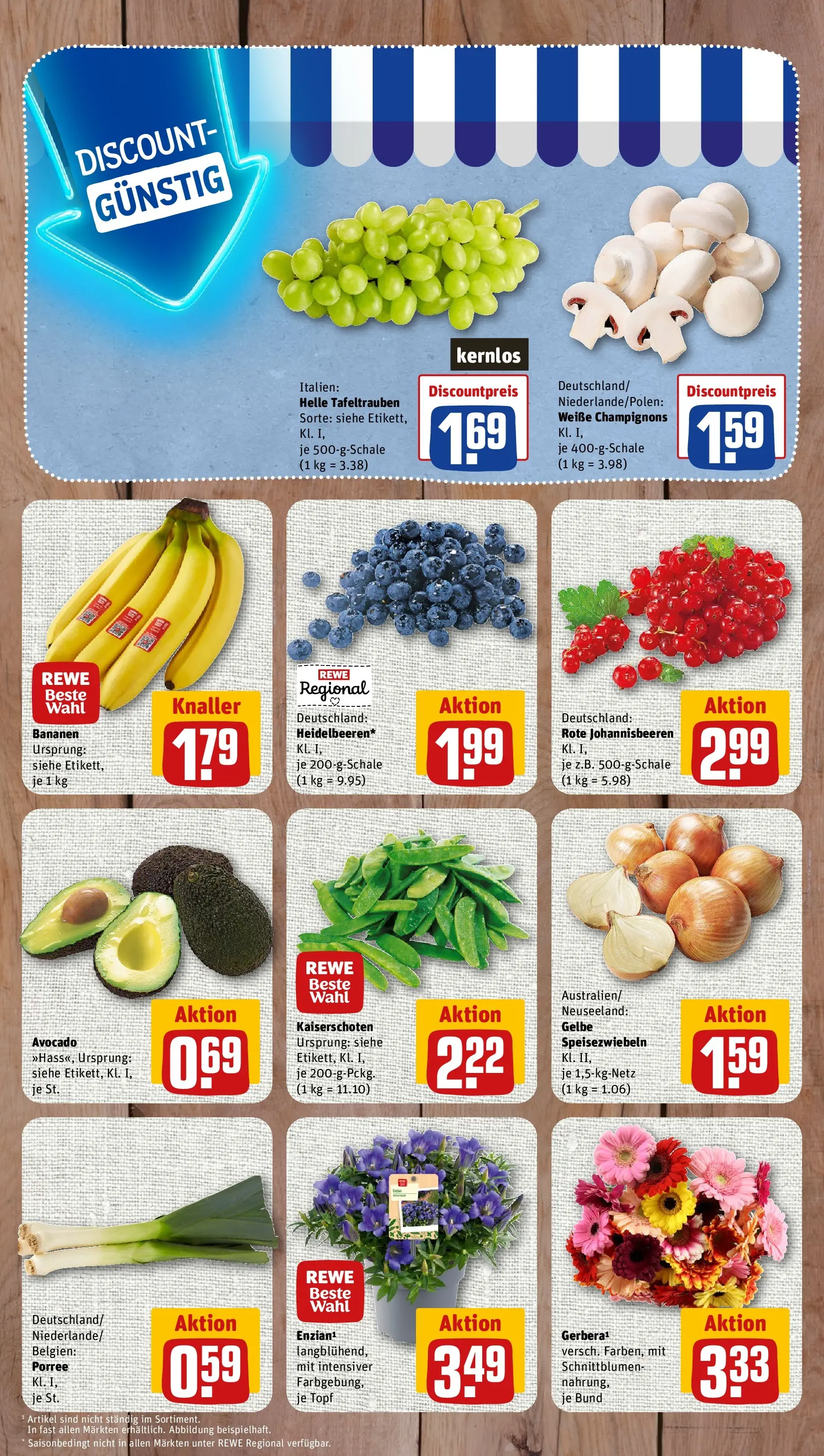 REWE Prospekt ab 20.07.2026 zum Blättern » Angebote | Seite: 3 | Produkte: Bananen, Avocado, Champignons