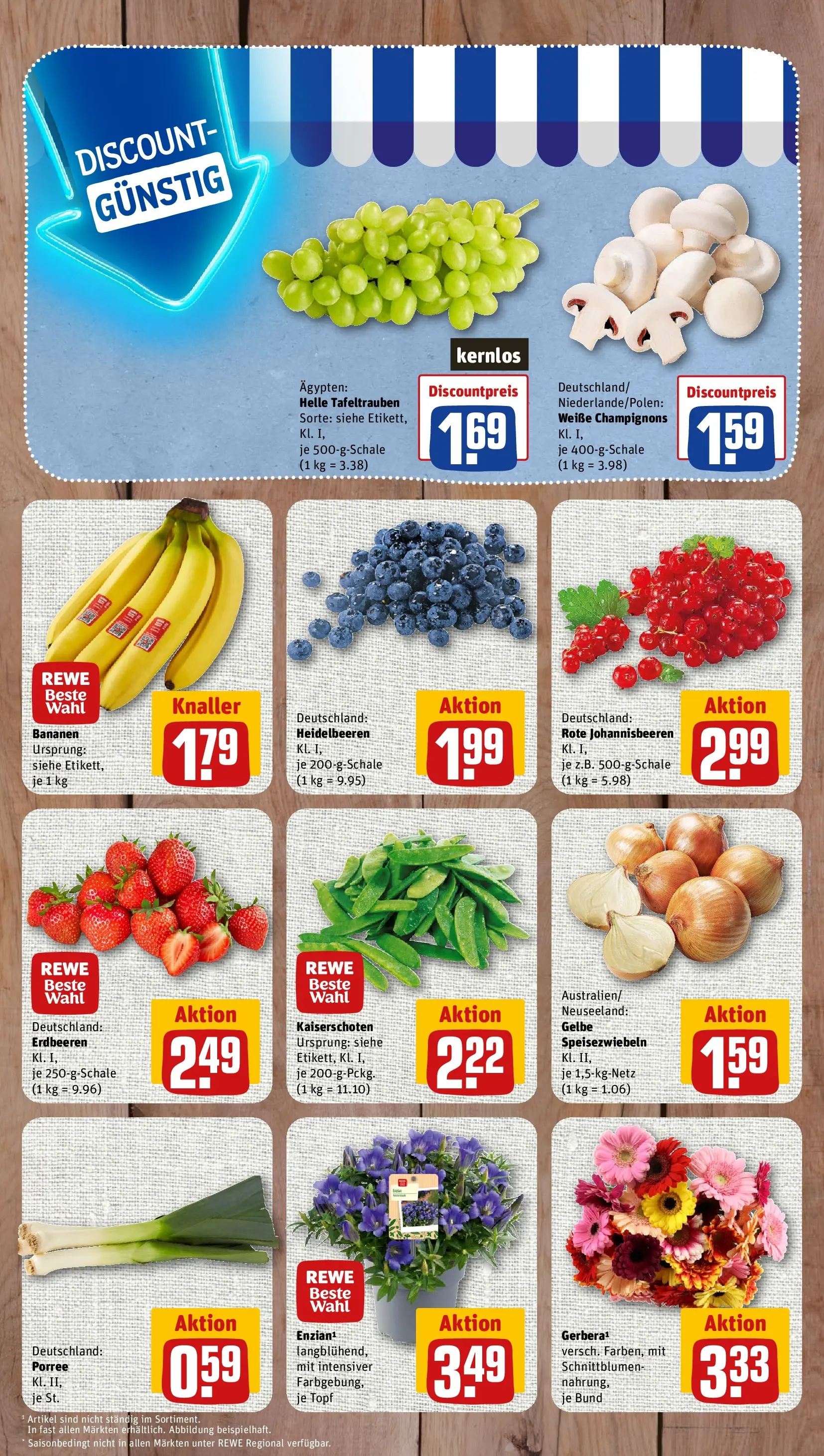 REWE Prospekt ab 20.07.2026 zum Blättern » Angebote | Seite: 3 | Produkte: Bananen, Heidelbeeren, Champignons, Erdbeeren