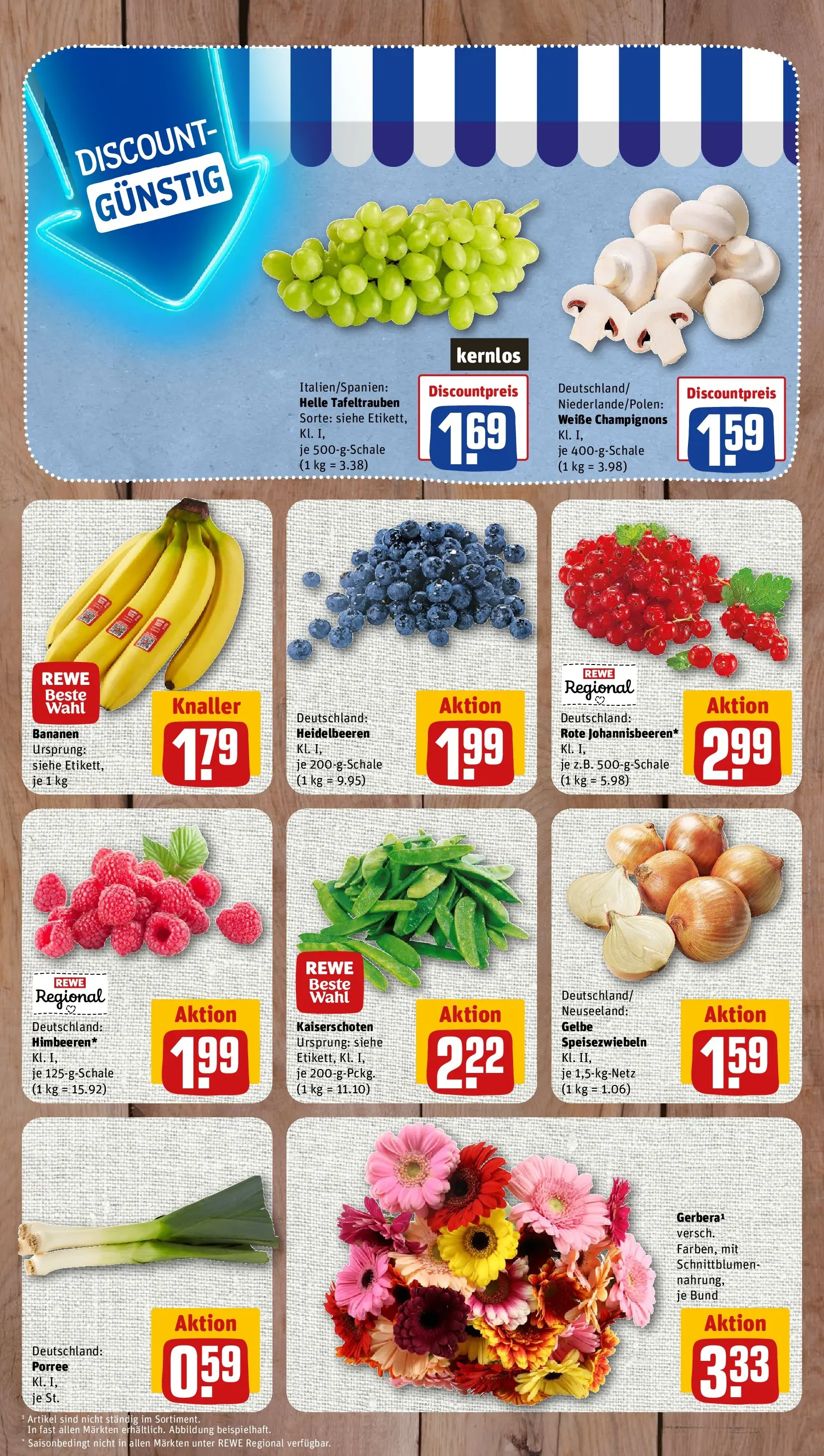 REWE Prospekt ab 20.07.2026 zum Blättern » Angebote | Seite: 3 | Produkte: Bananen, Heidelbeeren, Champignons