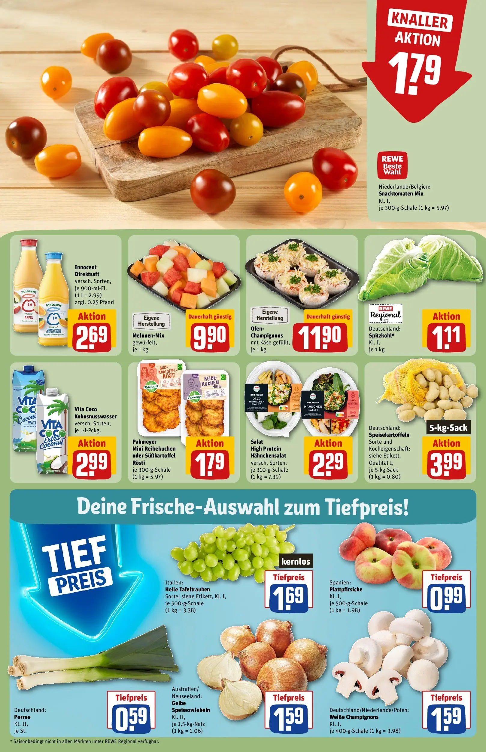 REWE Prospekt ab 20.07.2026 zum Blättern » Angebote | Seite: 8 | Produkte: Ofen, Hahnchen, Käse, Salat