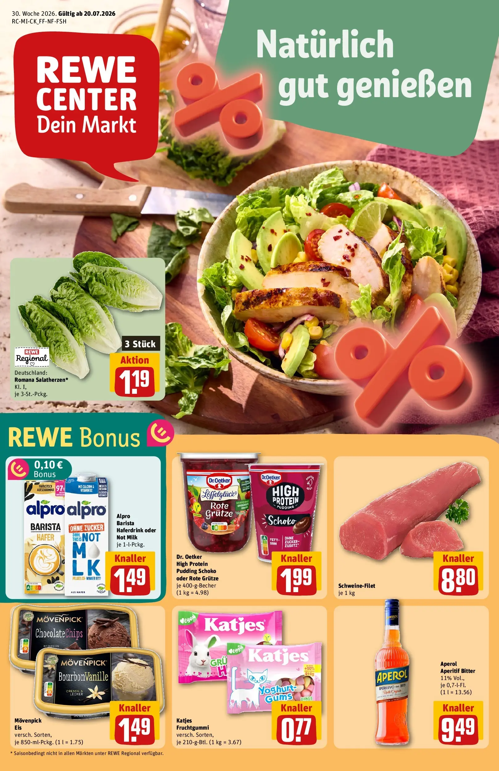 REWE Prospekt ab 20.07.2026 zum Blättern » Angebote | Seite: 1 | Produkte: Katjes, Pudding, Haferdrink, Alpro