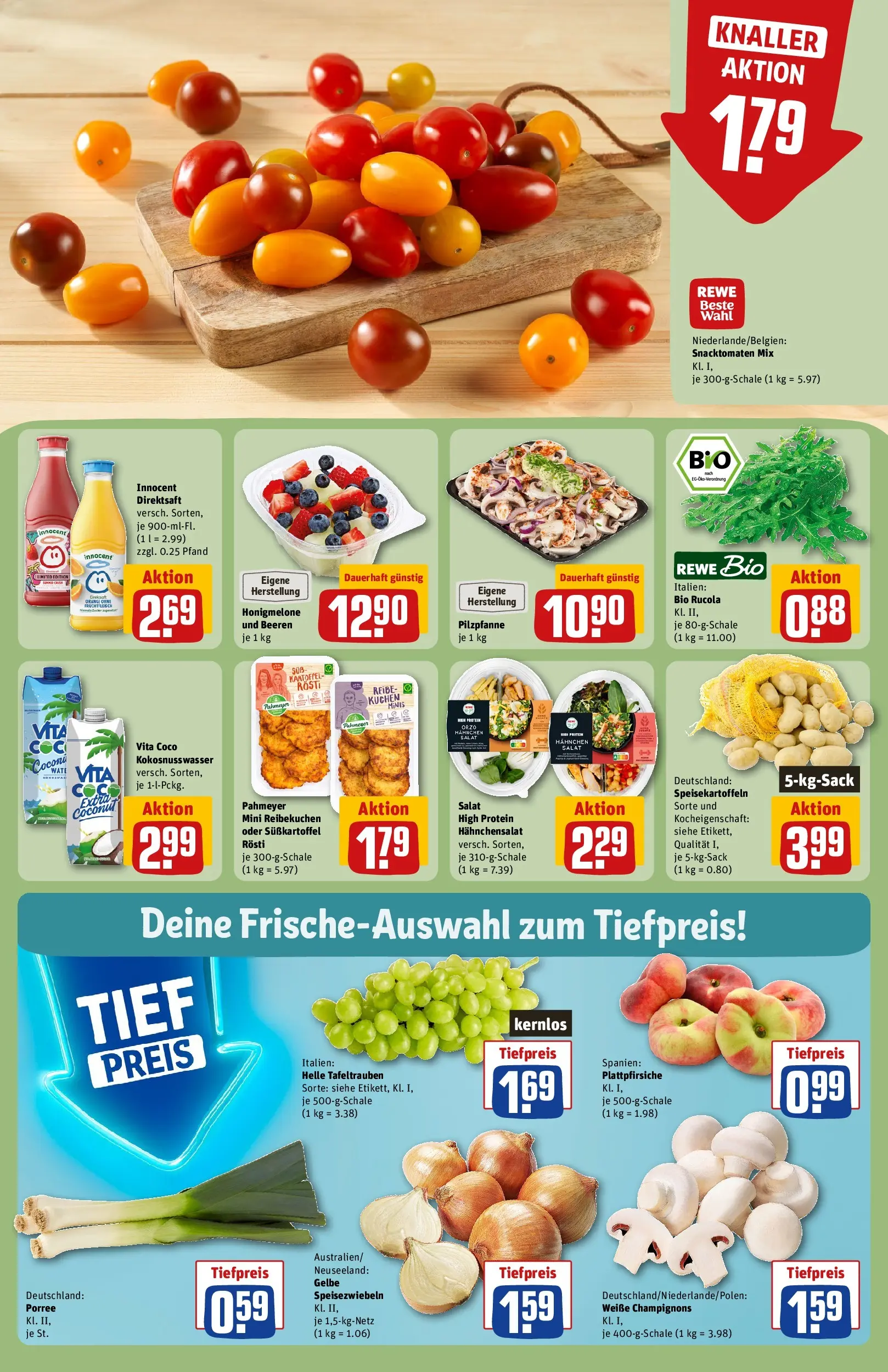 REWE Prospekt ab 20.07.2026 zum Blättern » Angebote | Seite: 8 | Produkte: Hahnchen, Honigmelone, Kuchen, Salat