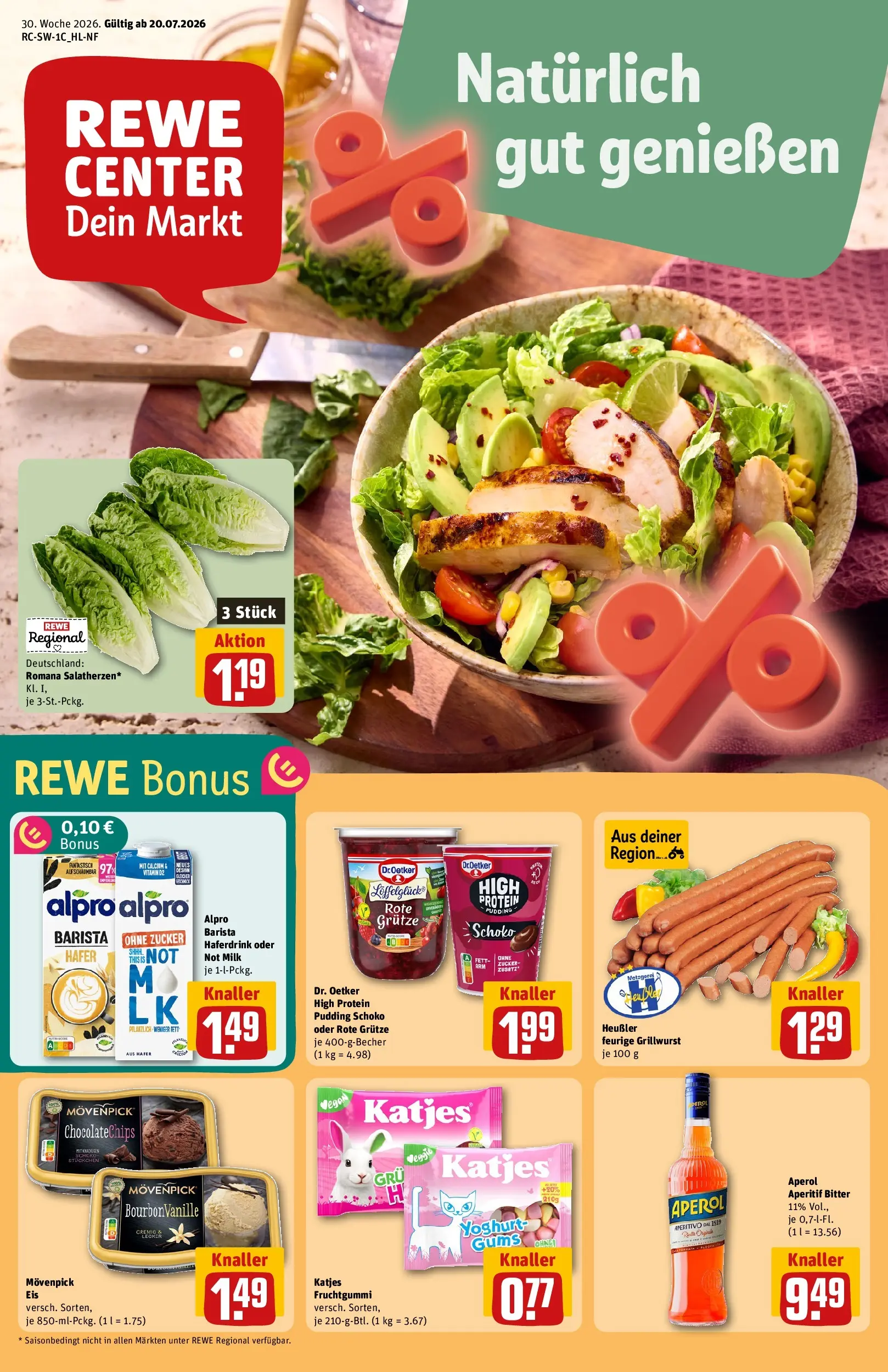 REWE Prospekt ab 20.07.2026 zum Blättern » Angebote | Seite: 1 | Produkte: High protein pudding, Haferdrink, Alpro, Zucker