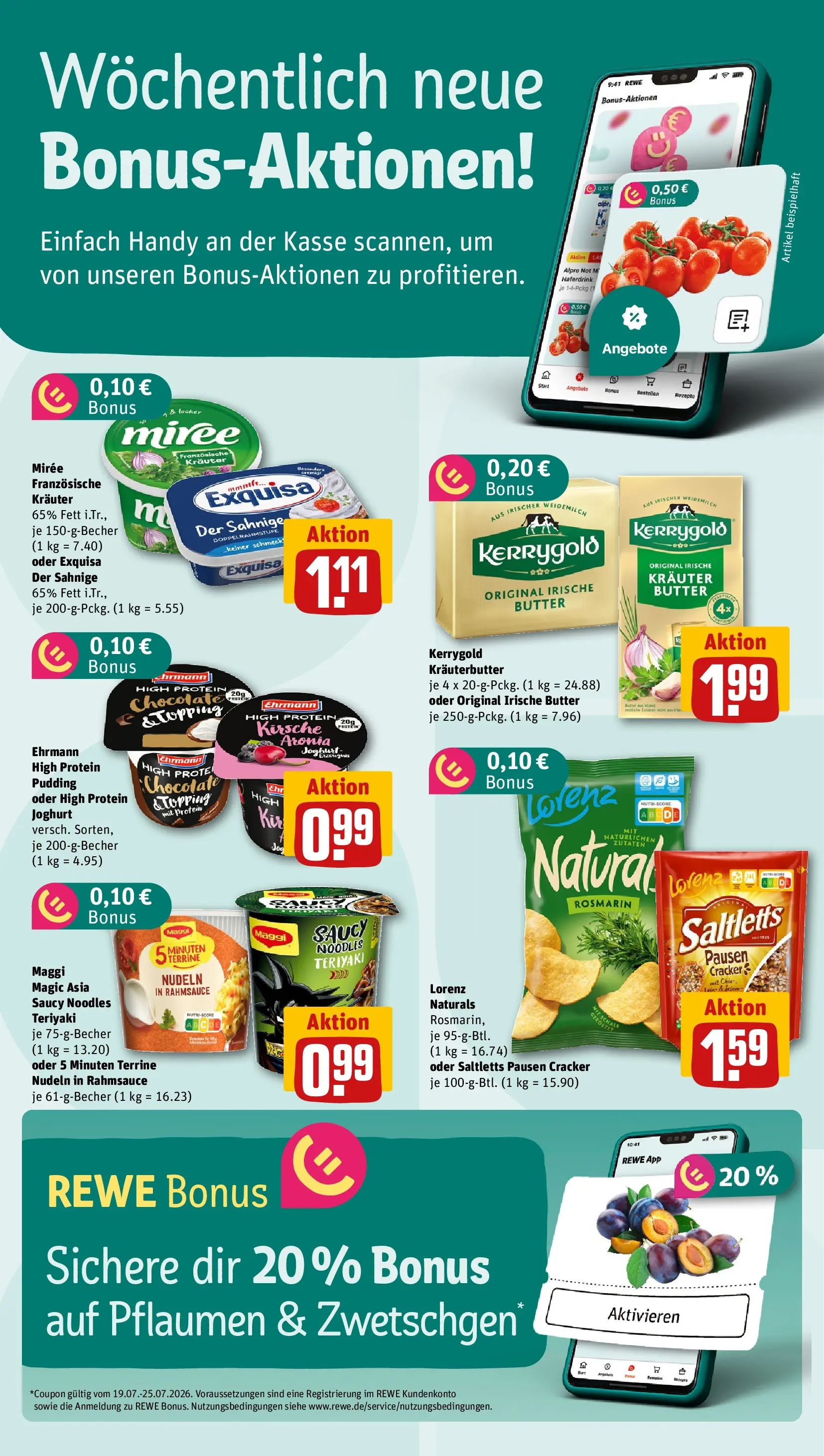 REWE Prospekt ab 20.07.2026 zum Blättern » Angebote | Seite: 2 | Produkte: Pflaumen, Joghurt, Kräuterbutter, Haferdrink