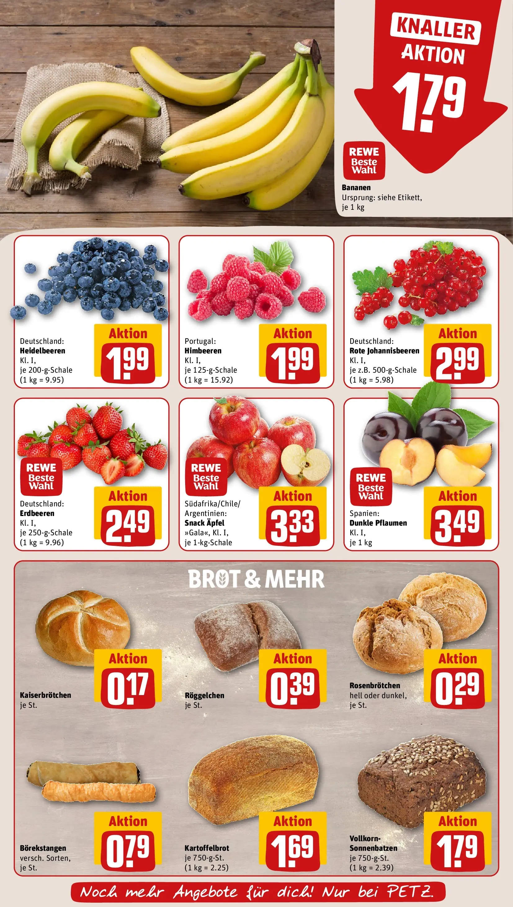 REWE Prospekt ab 20.07.2026 zum Blättern » Angebote | Seite: 9 | Produkte: Pflaumen, Bananen, Heidelbeeren, Brot