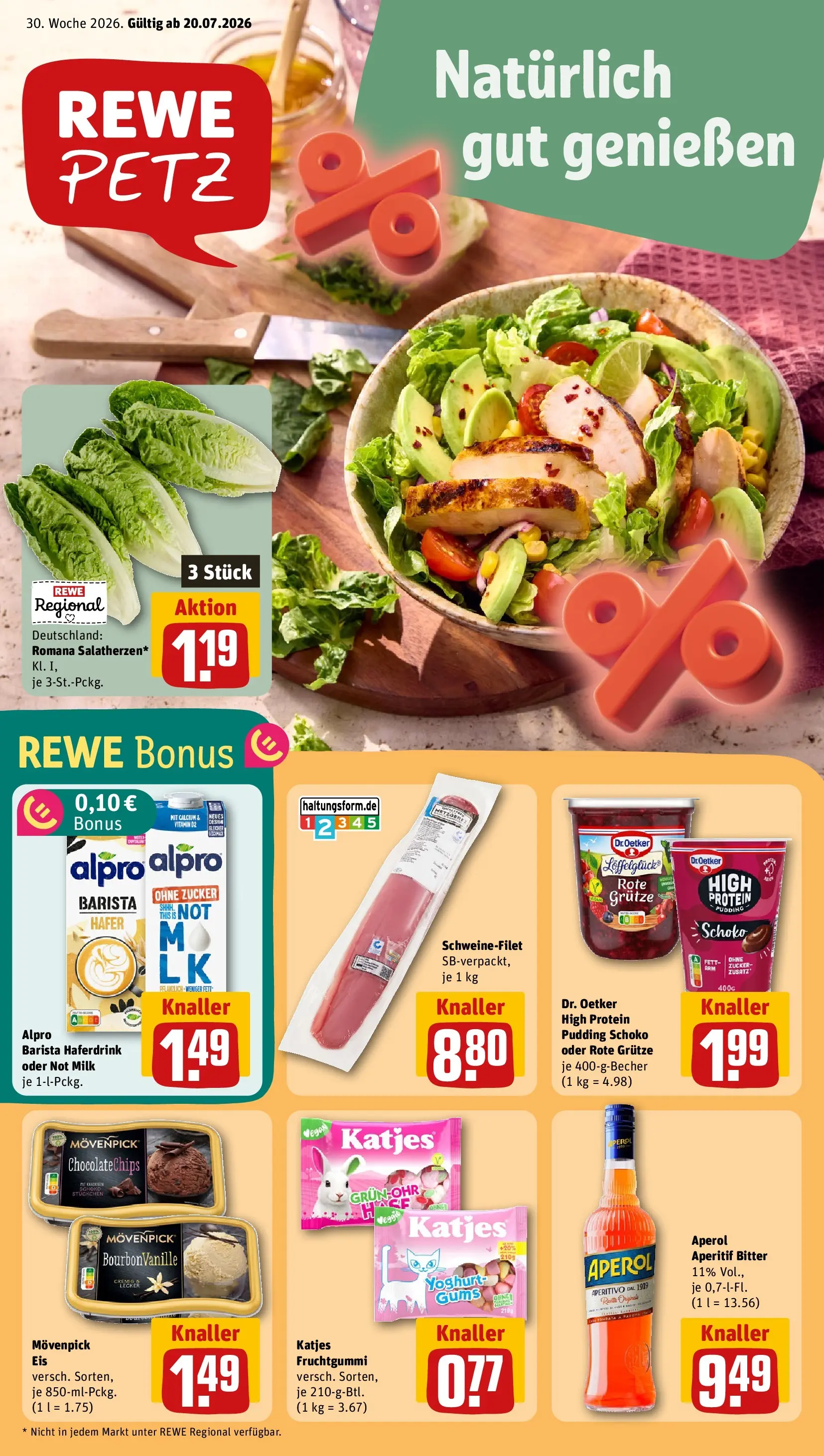REWE Prospekt ab 20.07.2026 zum Blättern » Angebote | Seite: 1 | Produkte: Haferdrink, Schweinefilet, Alpro, Zucker