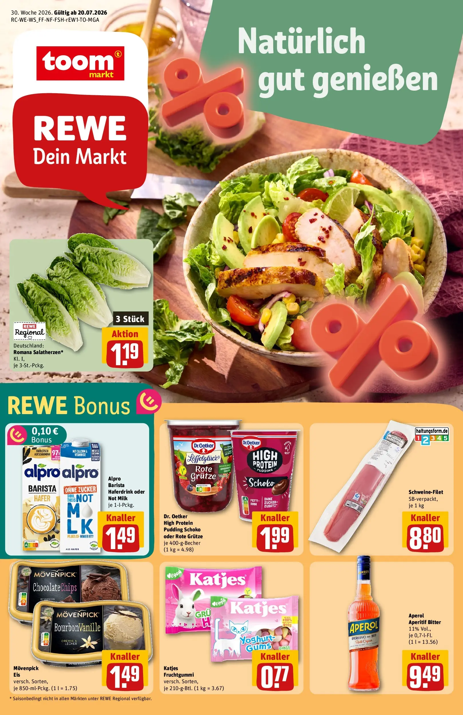 REWE Prospekt ab 20.07.2026 zum Blättern » Angebote | Seite: 1 | Produkte: High protein pudding, Katjes, Haferdrink, Zucker