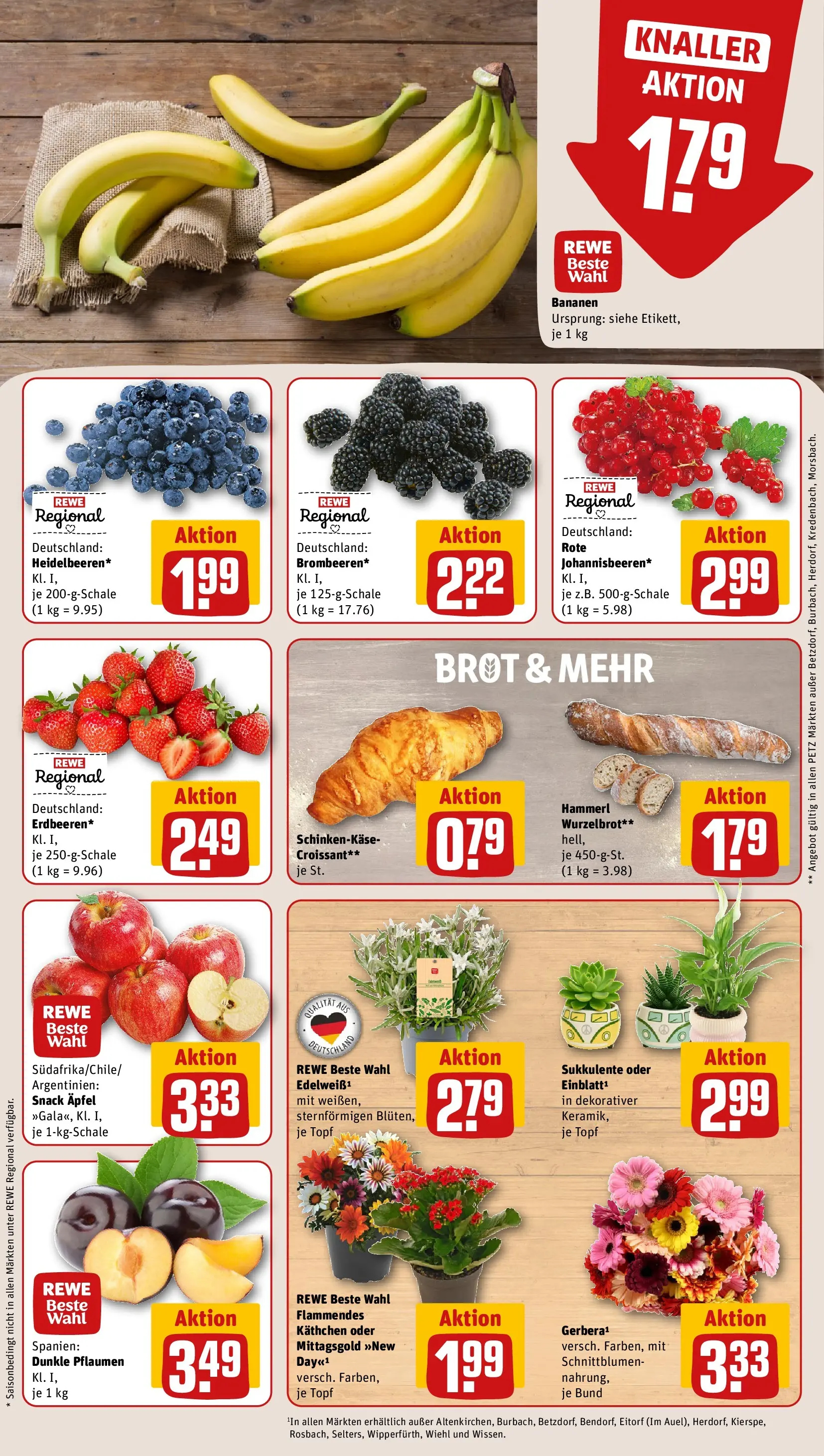 REWE Prospekt ab 20.07.2026 zum Blättern » Angebote | Seite: 9 | Produkte: Pflaumen, Bananen, Croissant, Brot