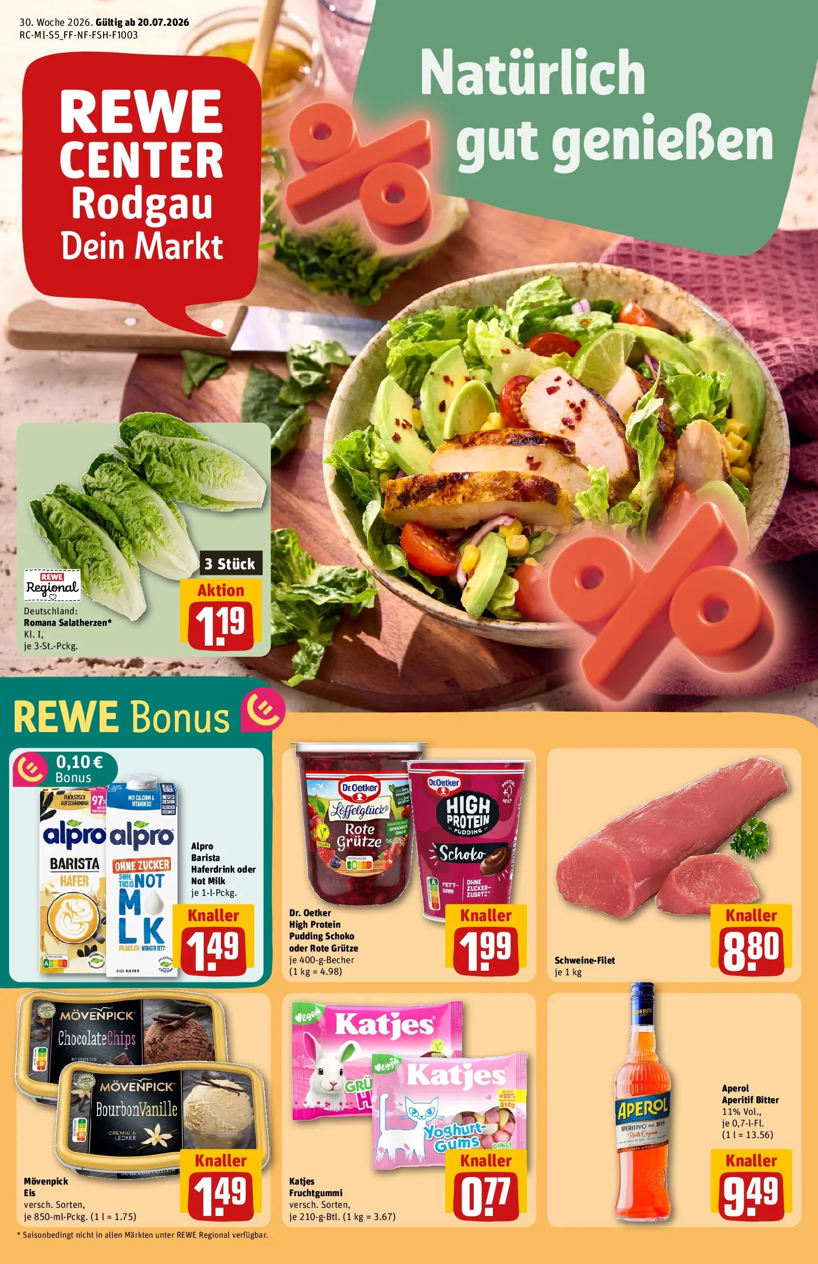 REWE Prospekt ab 20.07.2026 zum Blättern » Angebote | Seite: 1 | Produkte: Katjes, Alpro, Zucker, Aperol