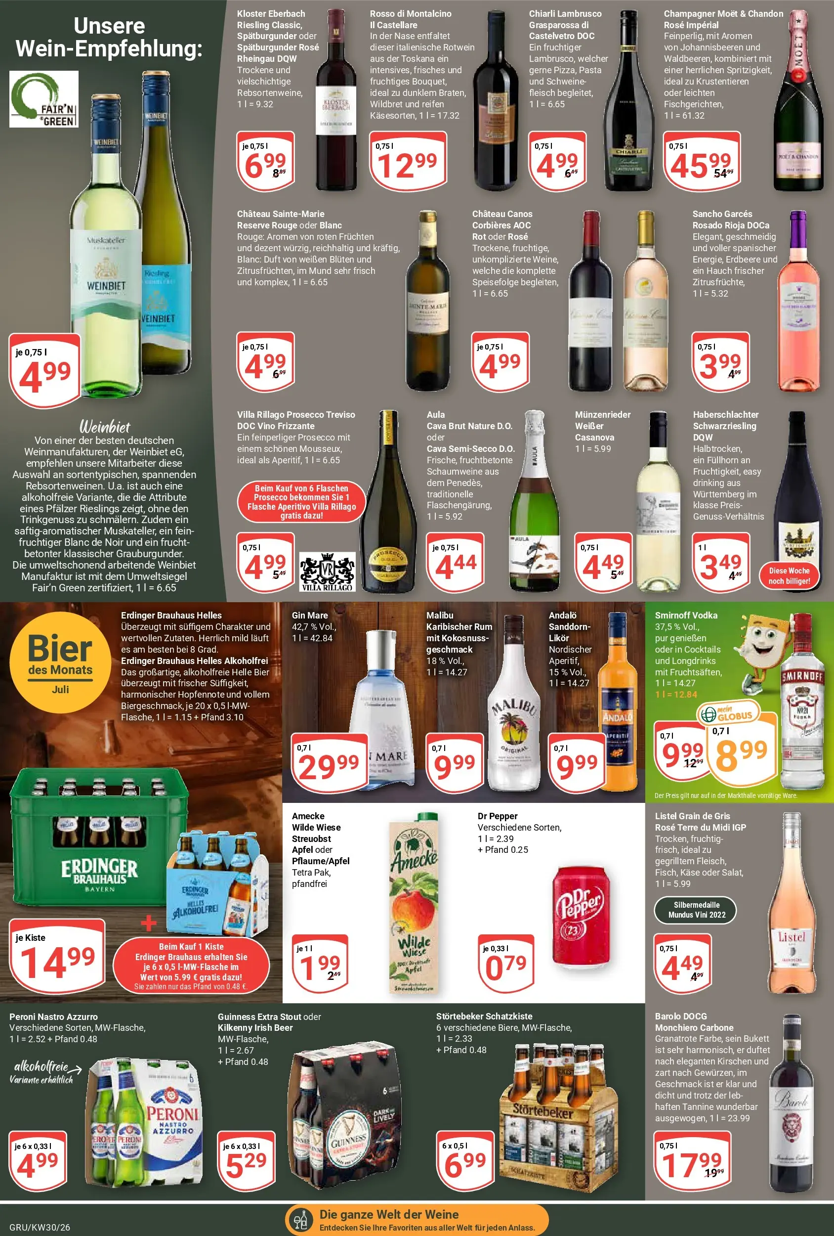 Globus Prospekt Grünstadt (ab 20.07.2026) » Angebote online | Seite: 14 | Produkte: Erdinger, Rum, Smirnoff, Vodka