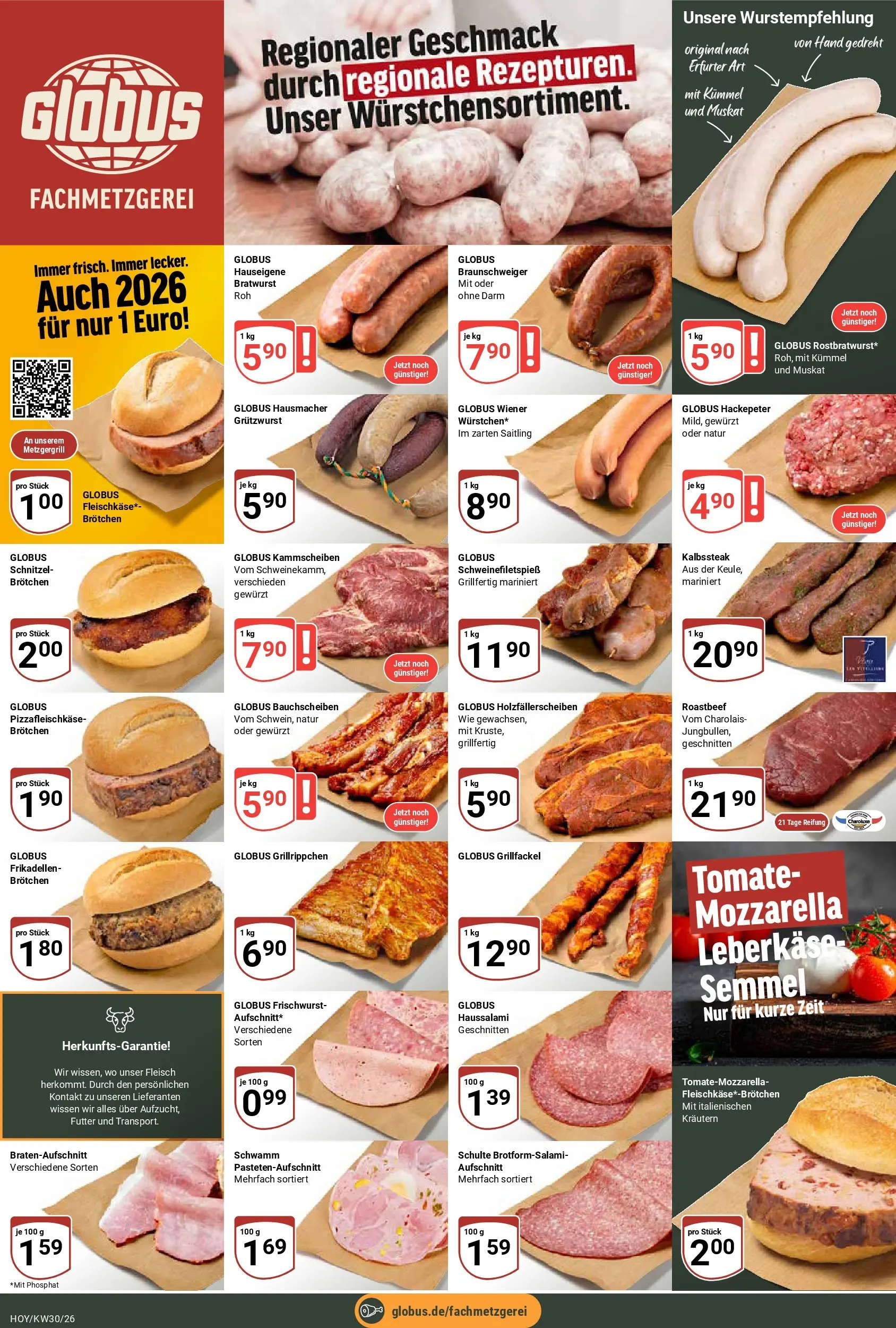 Globus Prospekt Hoyerswerda (ab 20.07.2026) » Angebote online | Seite: 10 | Produkte: Mozzarella, Bratwurst, Roastbeef, Fleisch