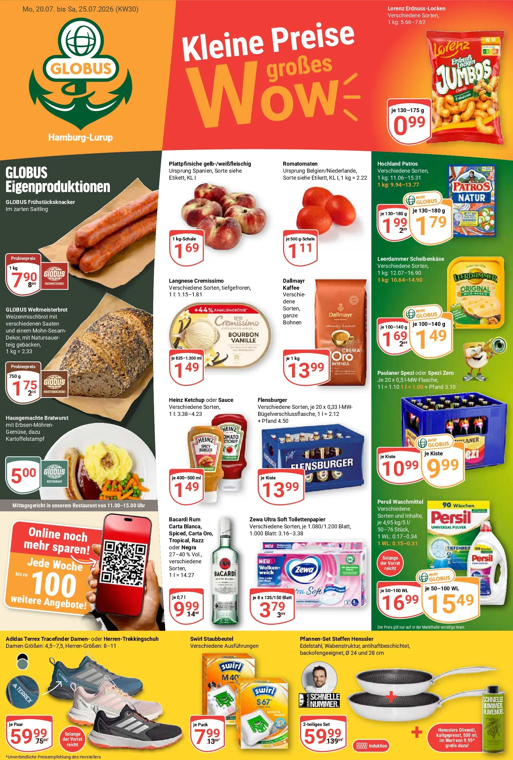 Globus Prospekt Hamburg (ab 20.07.2026) » Angebote online | Seite: 1 | Produkte: Langnese, Rum, Bratwurst, Paulaner