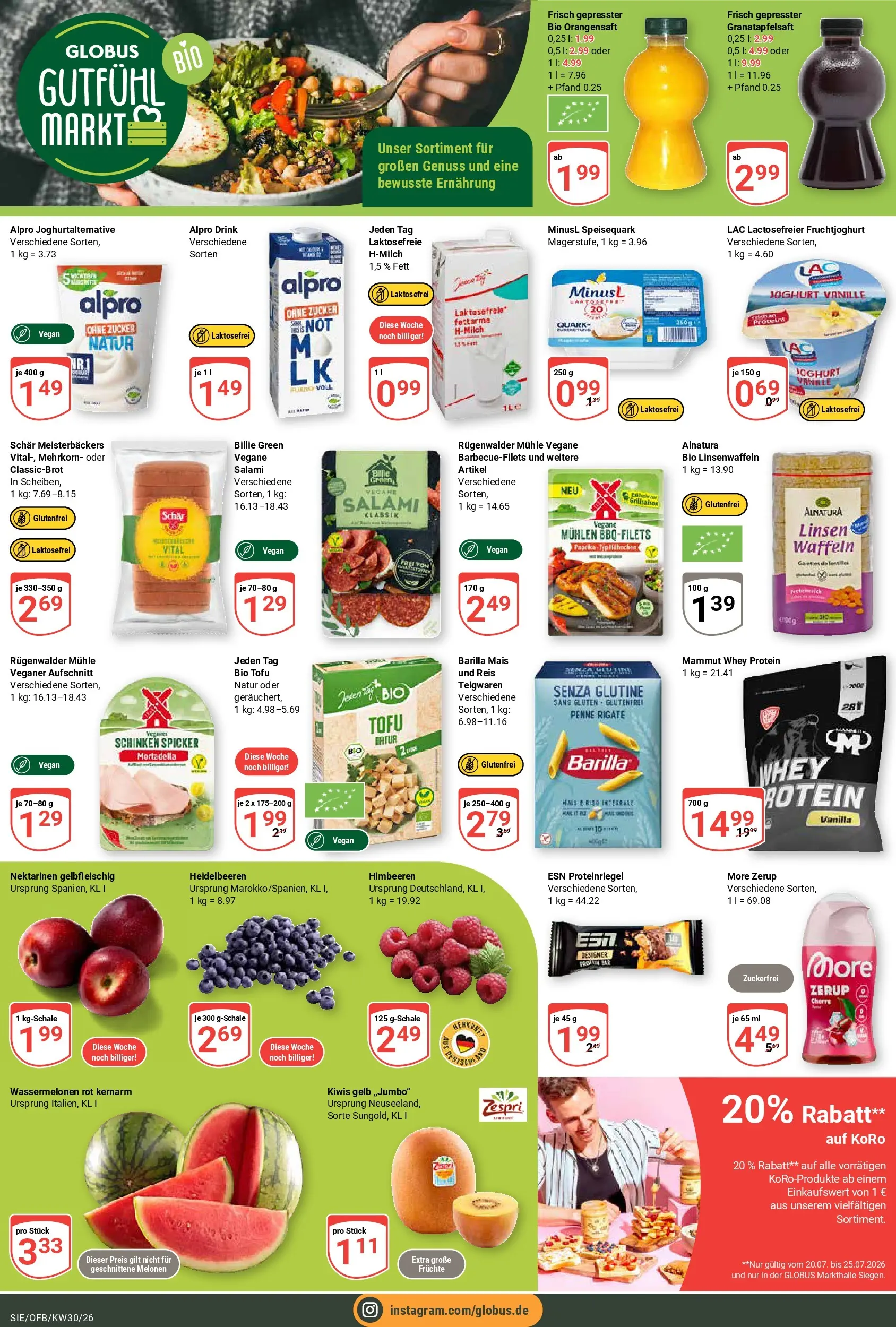 Globus Prospekt Siegen (ab 20.07.2026) » Angebote online | Seite: 6 | Produkte: Mühle, Waffeln, Heidelbeeren, Salami