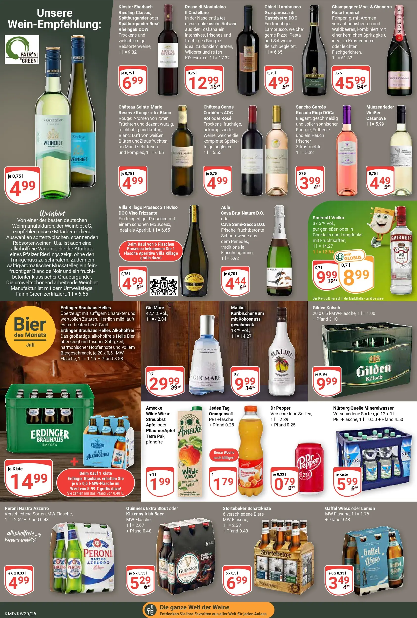 Globus Prospekt Köln (ab 20.07.2026) » Angebote online | Seite: 14 | Produkte: Mineralwasser, Smirnoff, Pasta, Gin