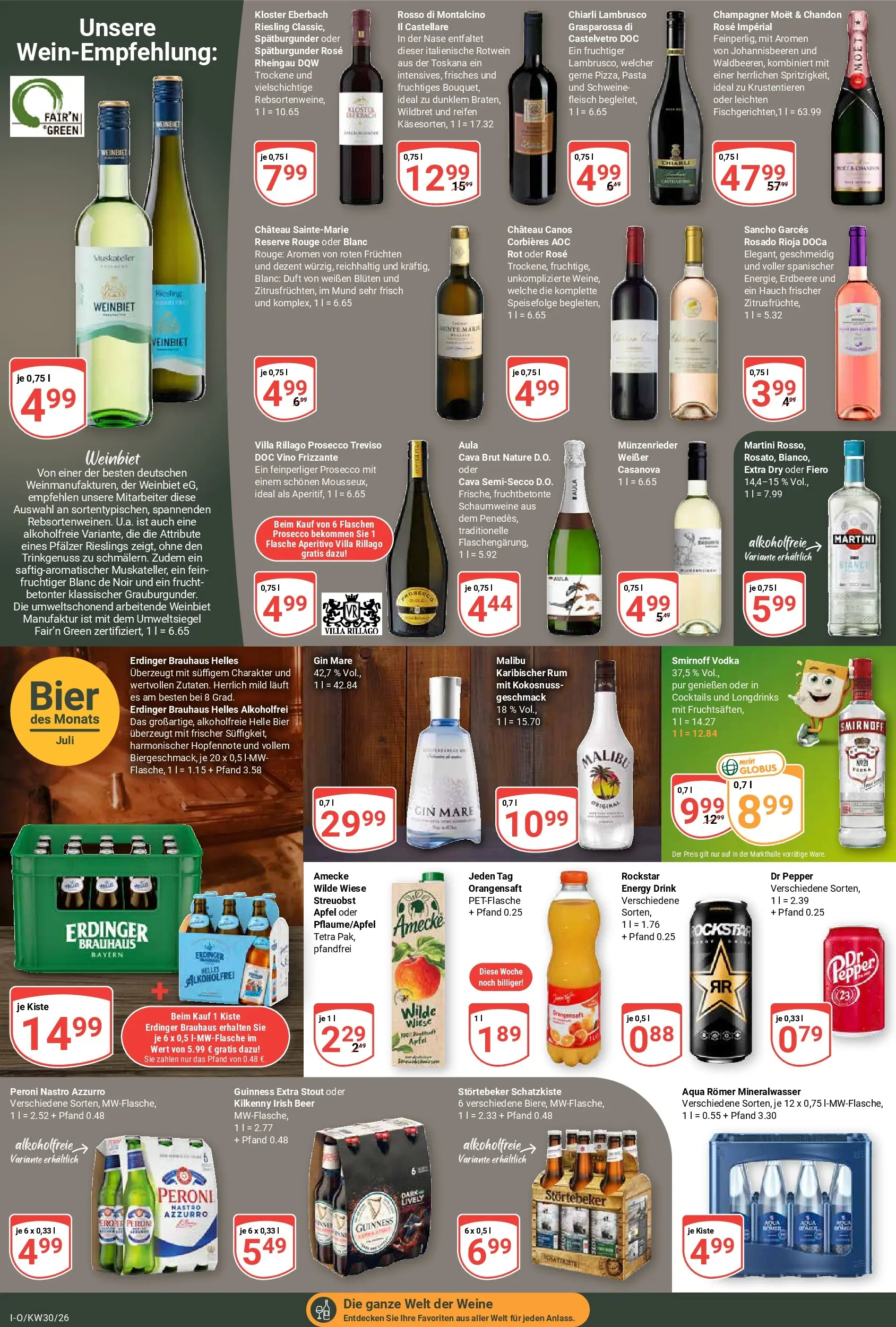 Globus Prospekt Idar-Oberstein (ab 20.07.2026) » Angebote online | Seite: 15 | Produkte: Erdinger, Bier, Orangensaft, Mineralwasser