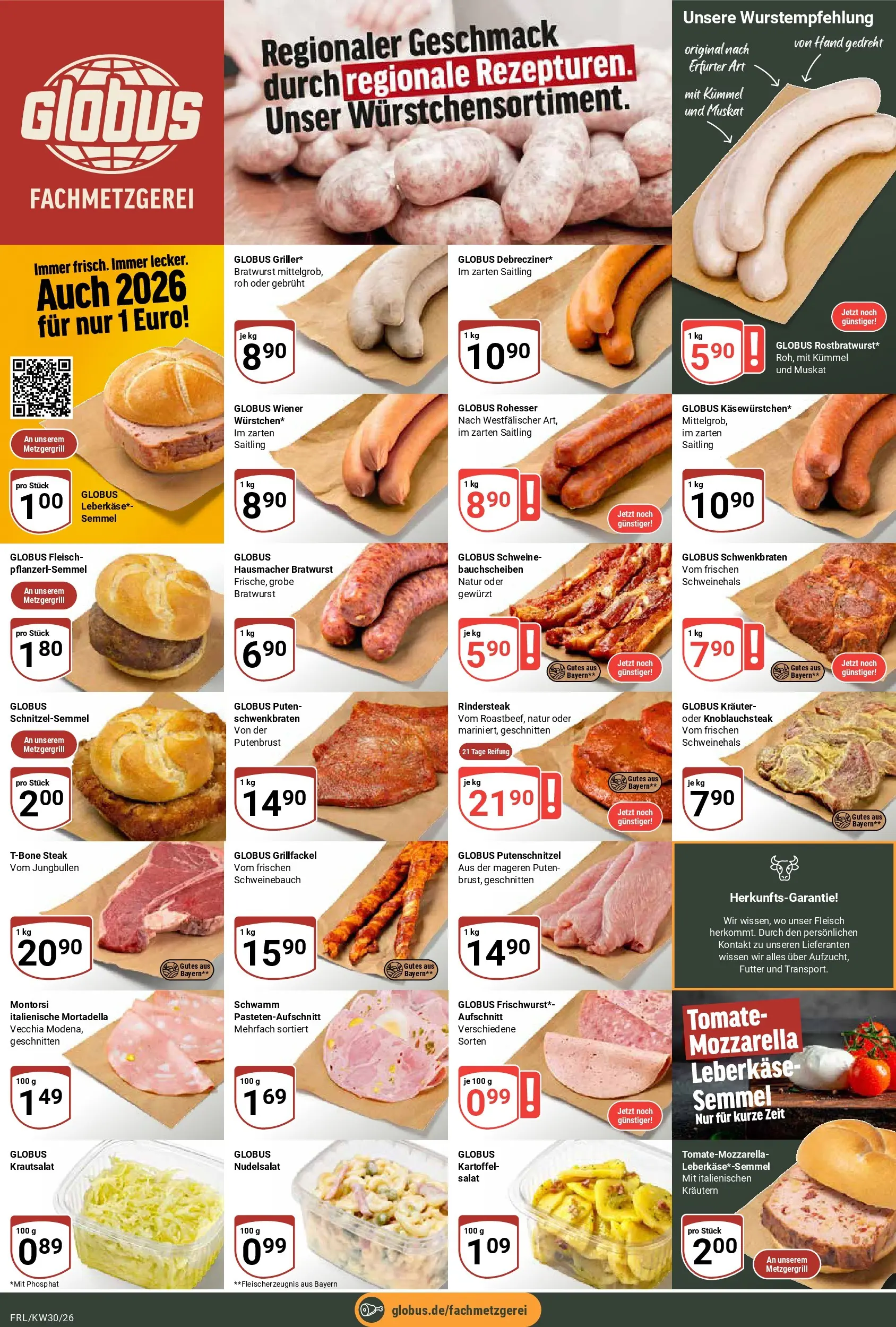 Globus Prospekt Freilassing (ab 20.07.2026) » Angebote online | Seite: 11 | Produkte: Mozzarella, Putenschnitzel, Steak, Fleisch