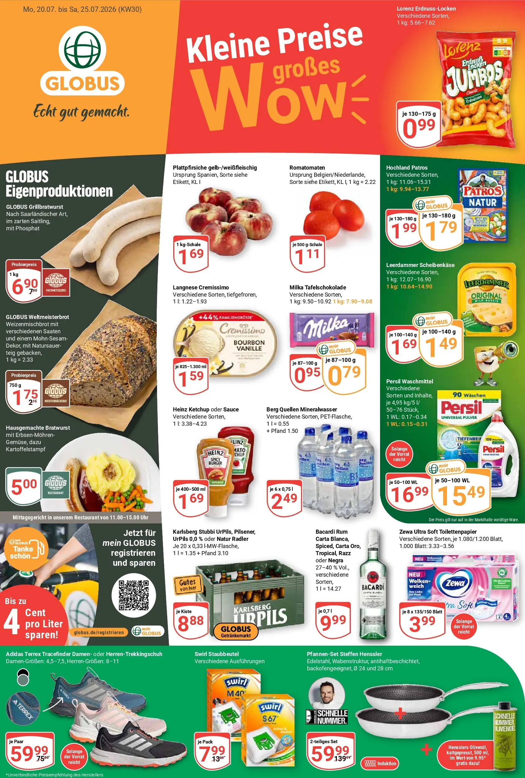 Globus Prospekt Saarlouis (ab 20.07.2026) » Angebote online | Seite: 1 | Produkte: Bacardi, Langnese cremissimo, Mineralwasser, Bourbon