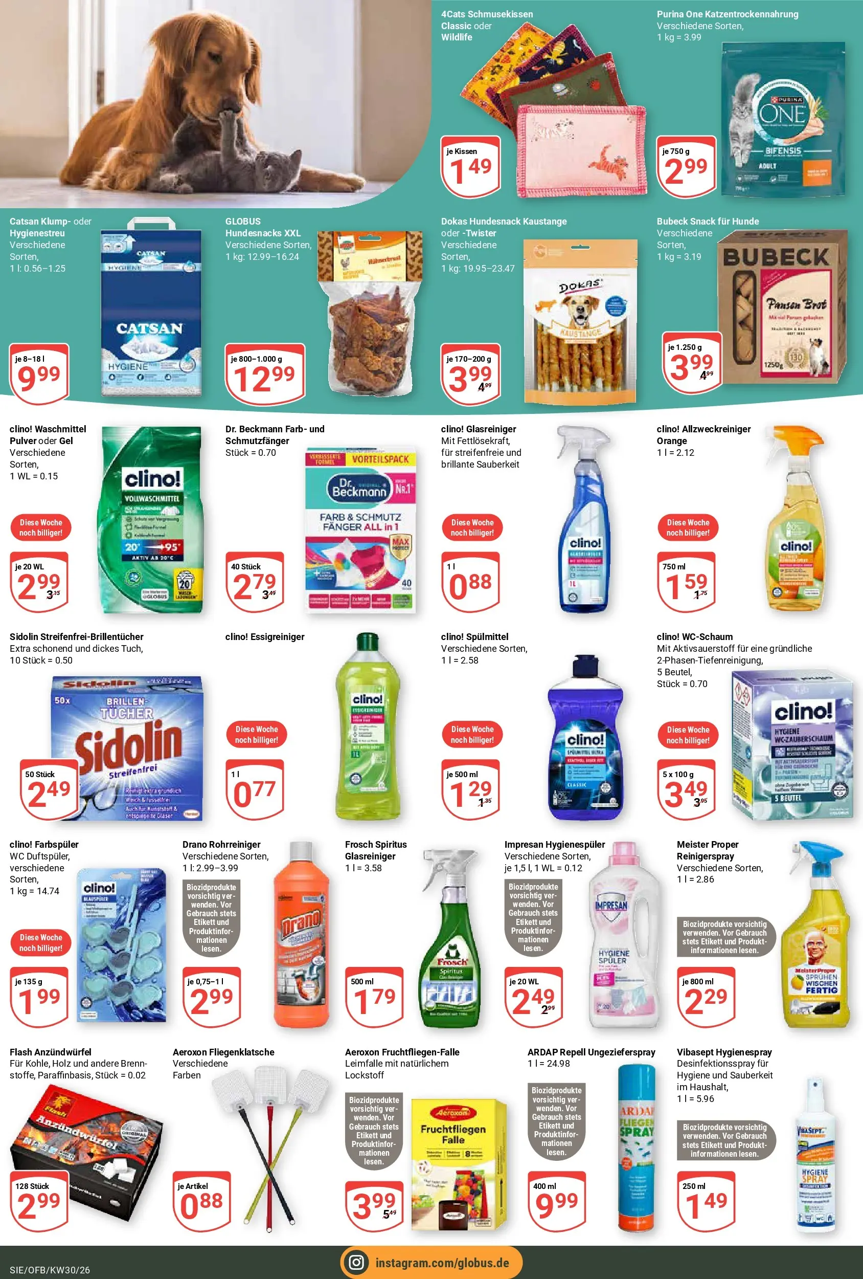 Globus Prospekt Siegen (ab 20.07.2026) » Angebote online | Seite: 18 | Produkte: Purina one, Kissen, Waschmittel, Brot