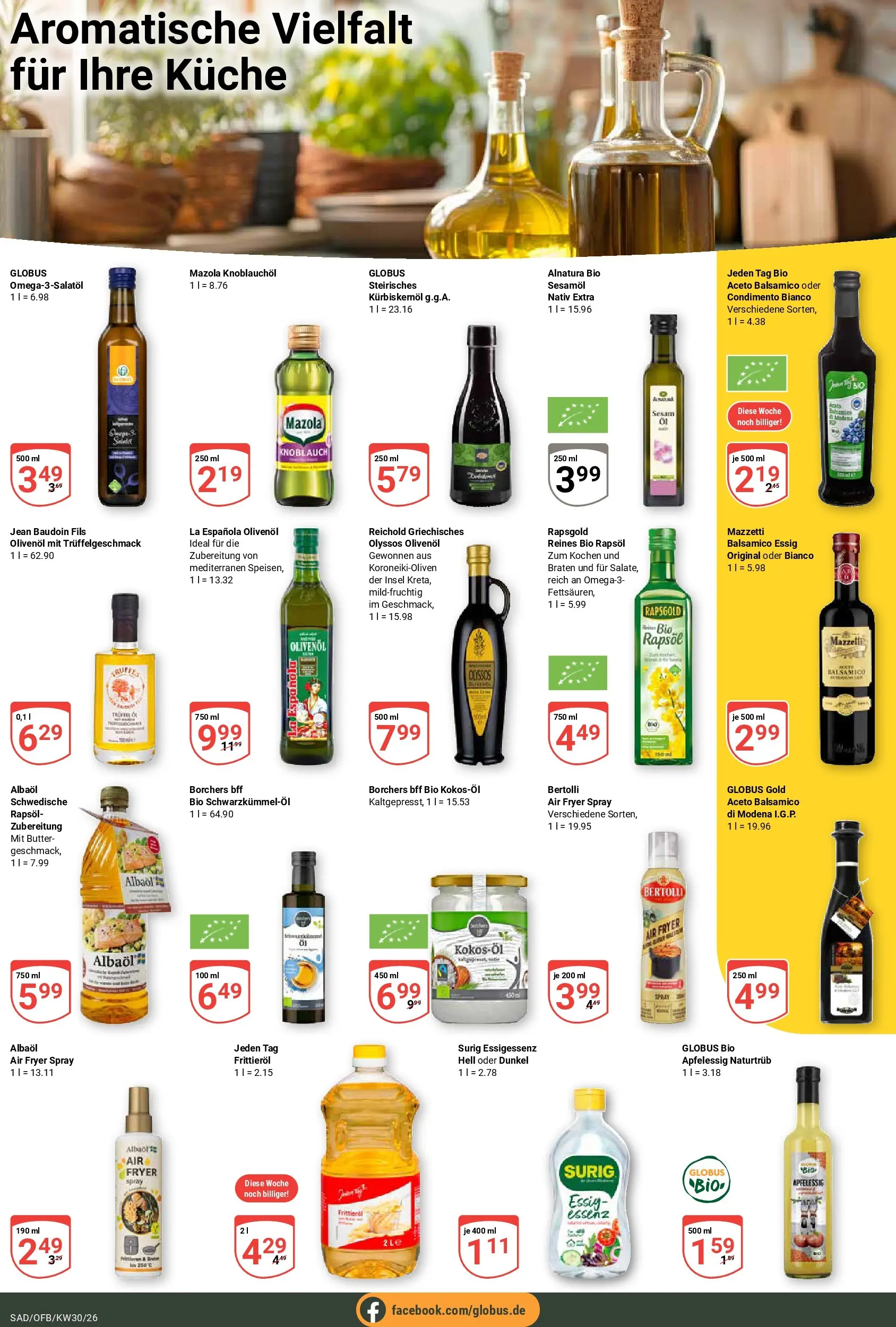 Globus Prospekt Schwandorf (ab 20.07.2026) » Angebote online | Seite: 16 | Produkte: Kürbiskernöl, Rapsöl, Olivenol, Knoblauch
