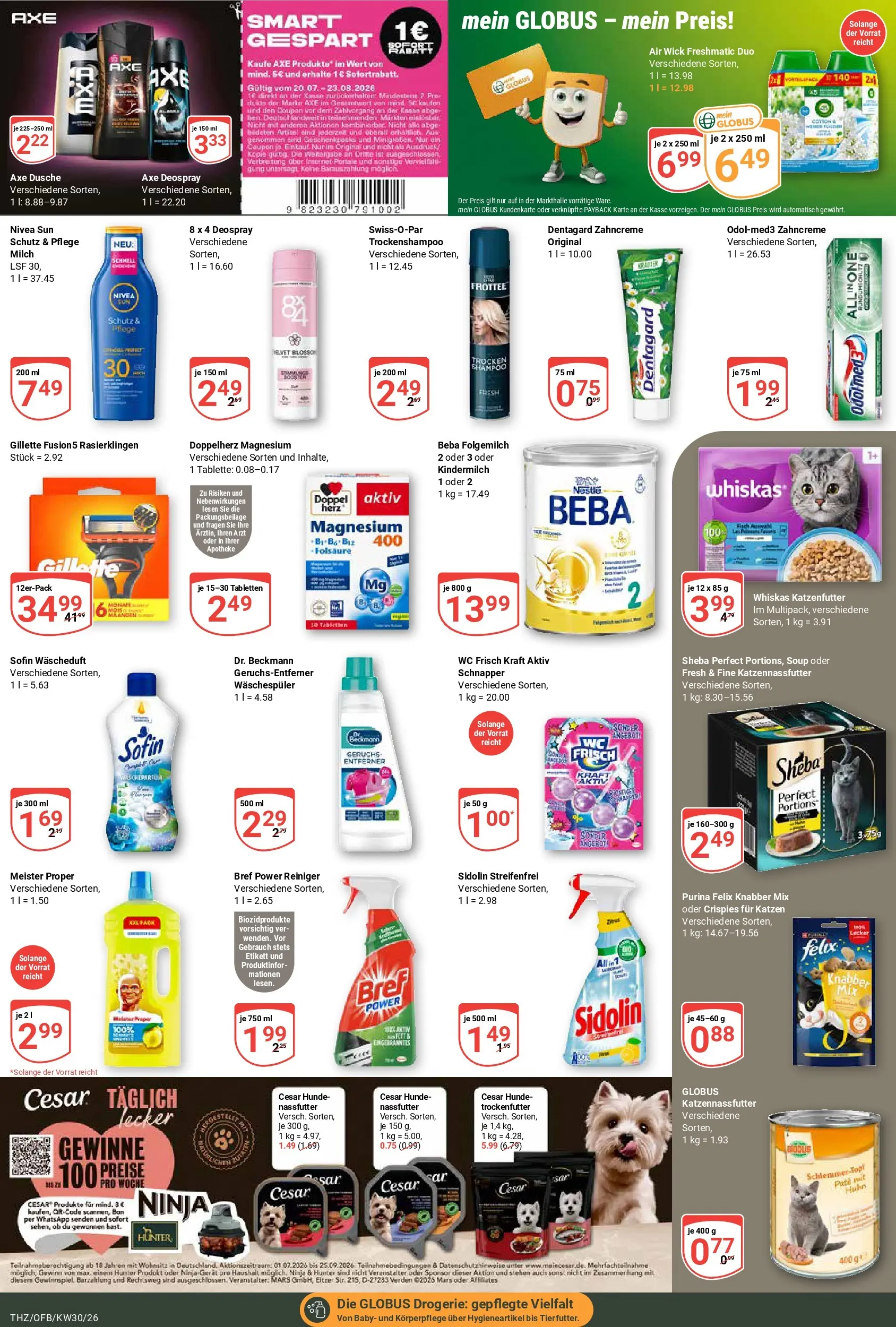 Globus Prospekt Zeitz (ab 20.07.2026) » Angebote online | Seite: 19 | Produkte: Katzenfutter, Dusche, Wc frisch, Deospray