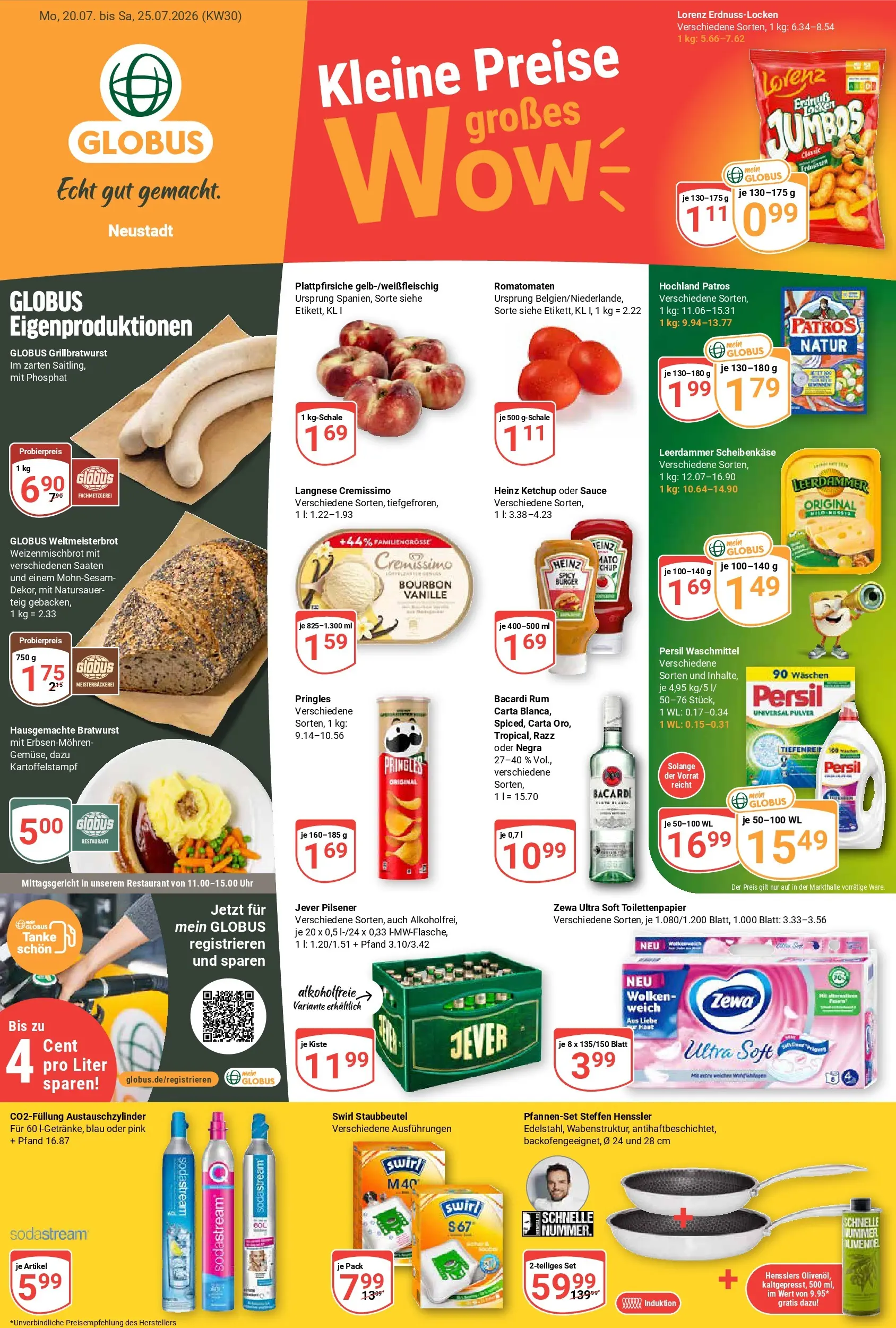 Globus Prospekt Neustadt (ab 20.07.2026) » Angebote online | Seite: 1 | Produkte: Bratwurst, Pringles, Bourbon, Toilettenpapier