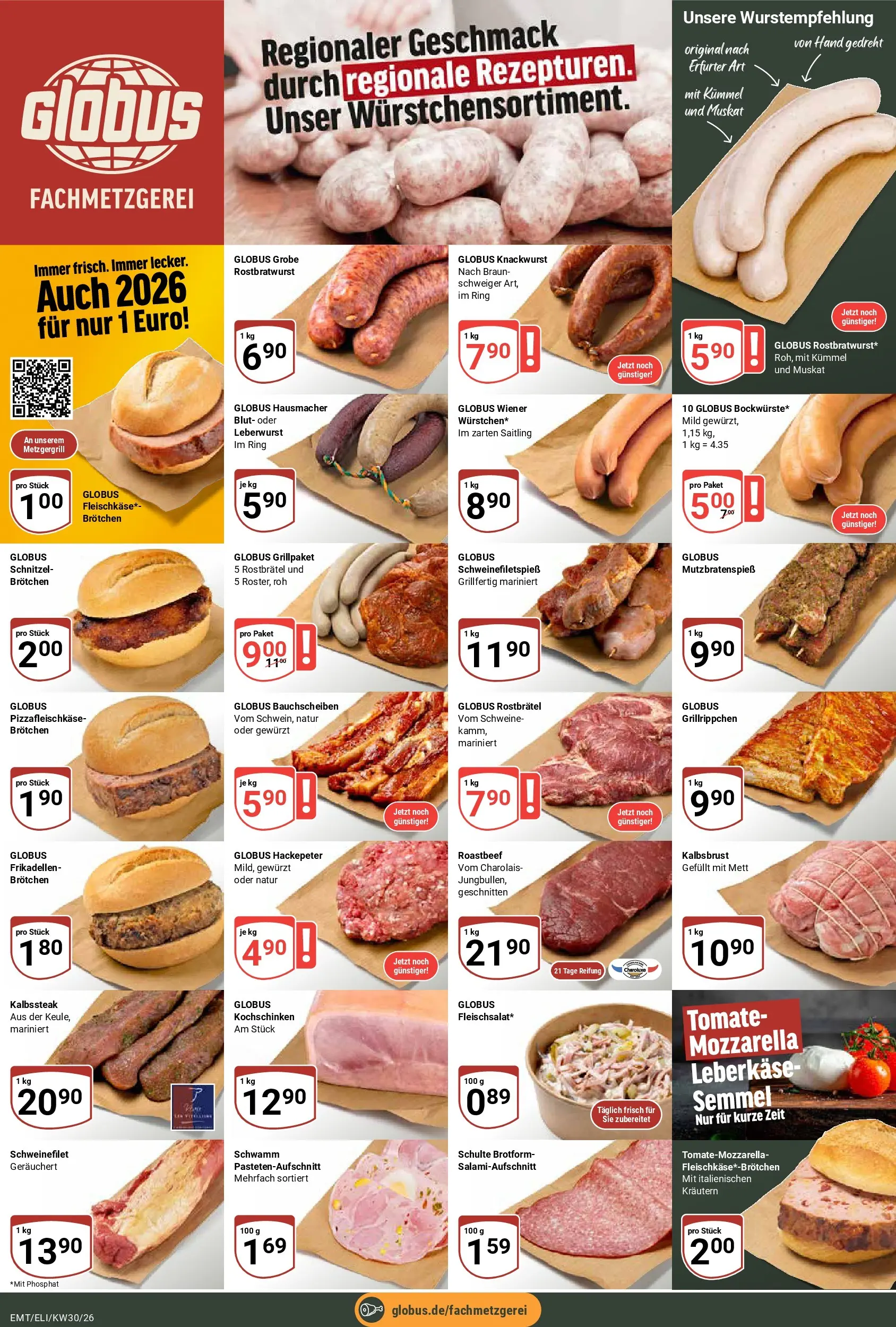 Globus Prospekt Mittelhausen (ab 20.07.2026) » Angebote online | Seite: 8 | Produkte: Mozzarella, Schnitzel, Schweinefilet, Leberkase