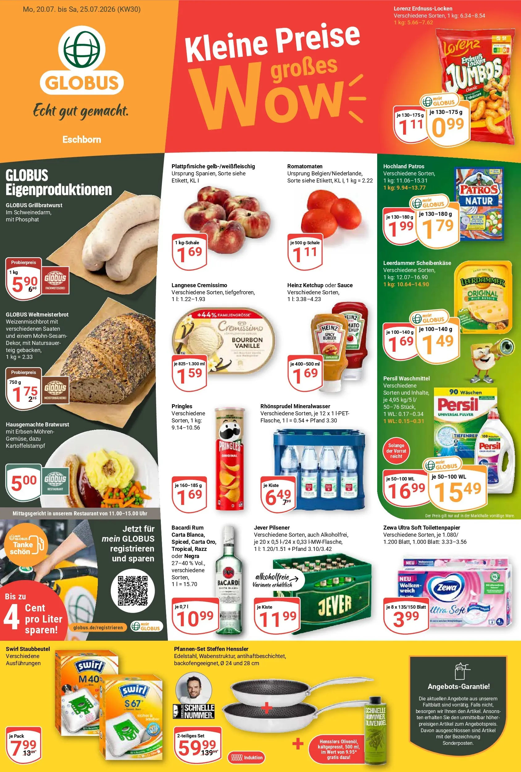 Globus Prospekt Eschborn (ab 20.07.2026) » Angebote online | Seite: 1 | Produkte: Burger, Mineralwasser, Rhonsprudel, Toilettenpapier