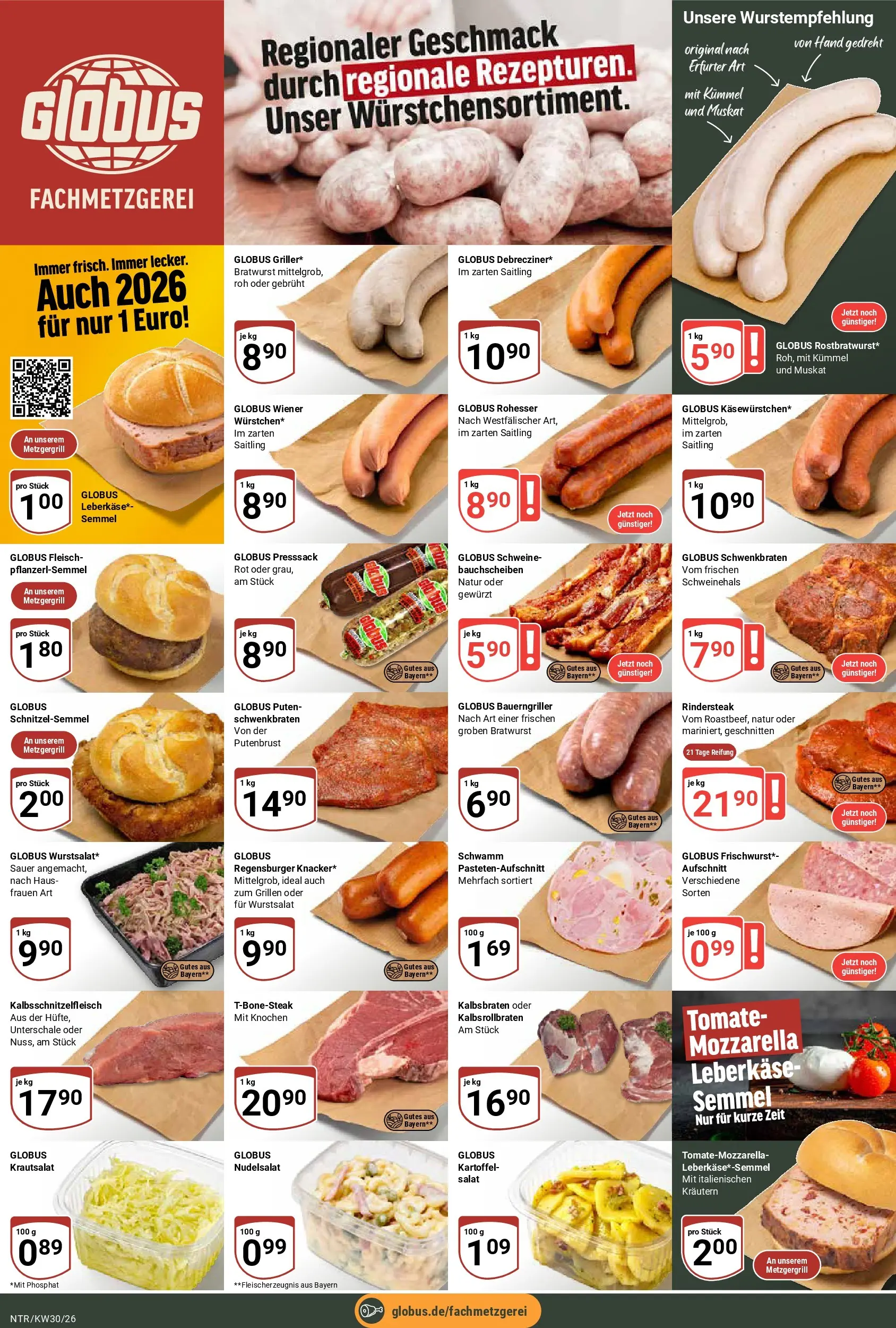 Globus Prospekt Neutraubling (ab 20.07.2026) » Angebote online | Seite: 11 | Produkte: Mozzarella, Fleisch, Salat, Leberkase