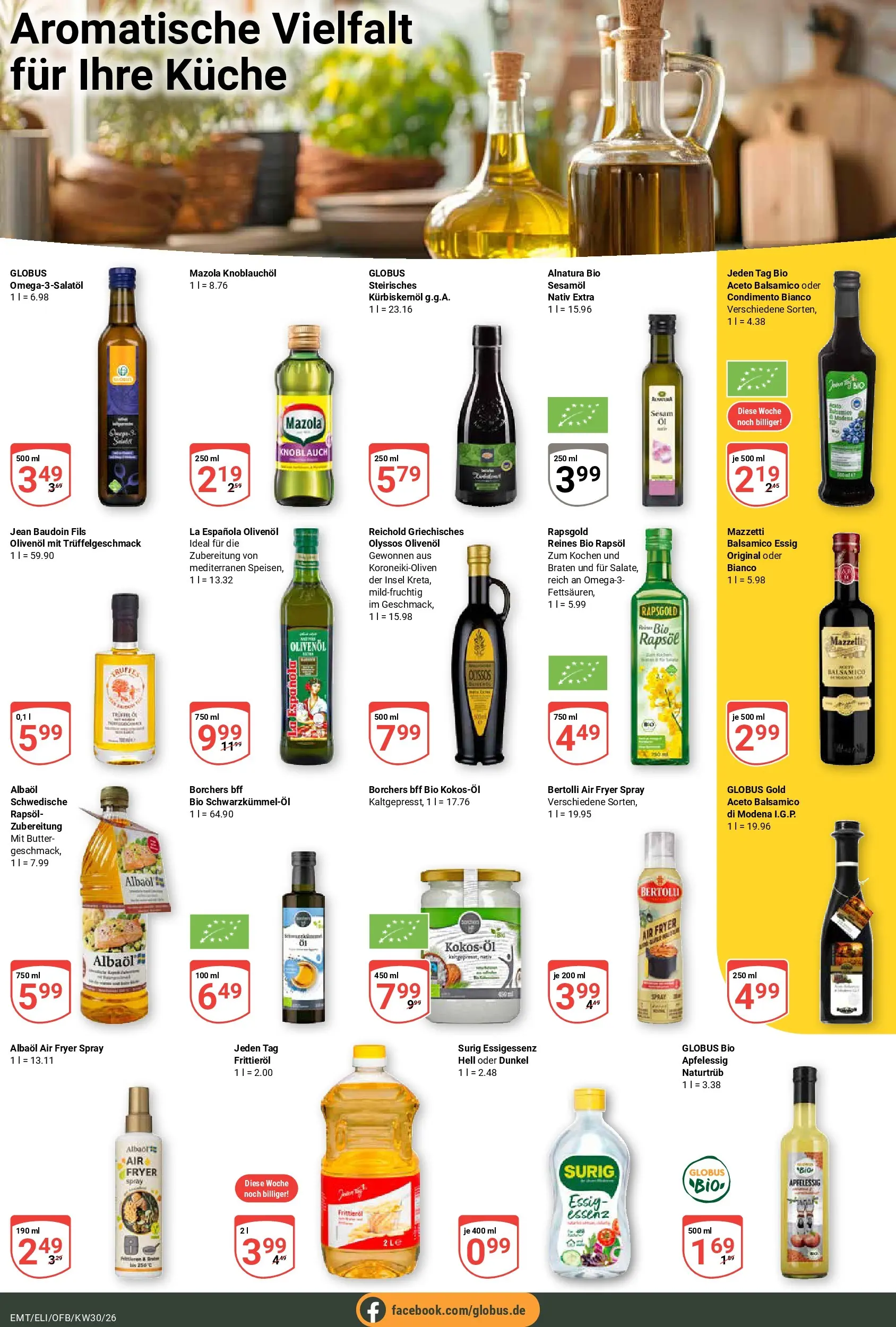 Globus Prospekt Mittelhausen (ab 20.07.2026) » Angebote online | Seite: 16 | Produkte: Essig, Olivenol, Küche, Knoblauch