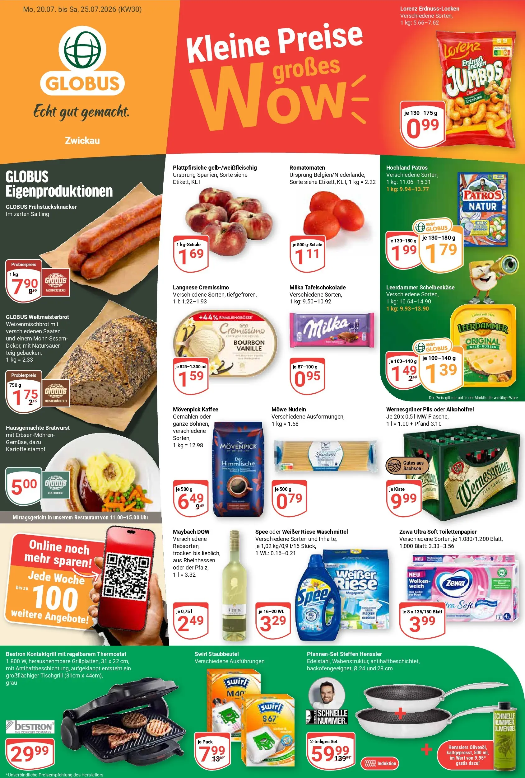 Globus Prospekt Zwickau (ab 19.07.2026) » Angebote online | Seite: 1 | Produkte: Pils, Wernesgruner, Bratwurst, Zewa