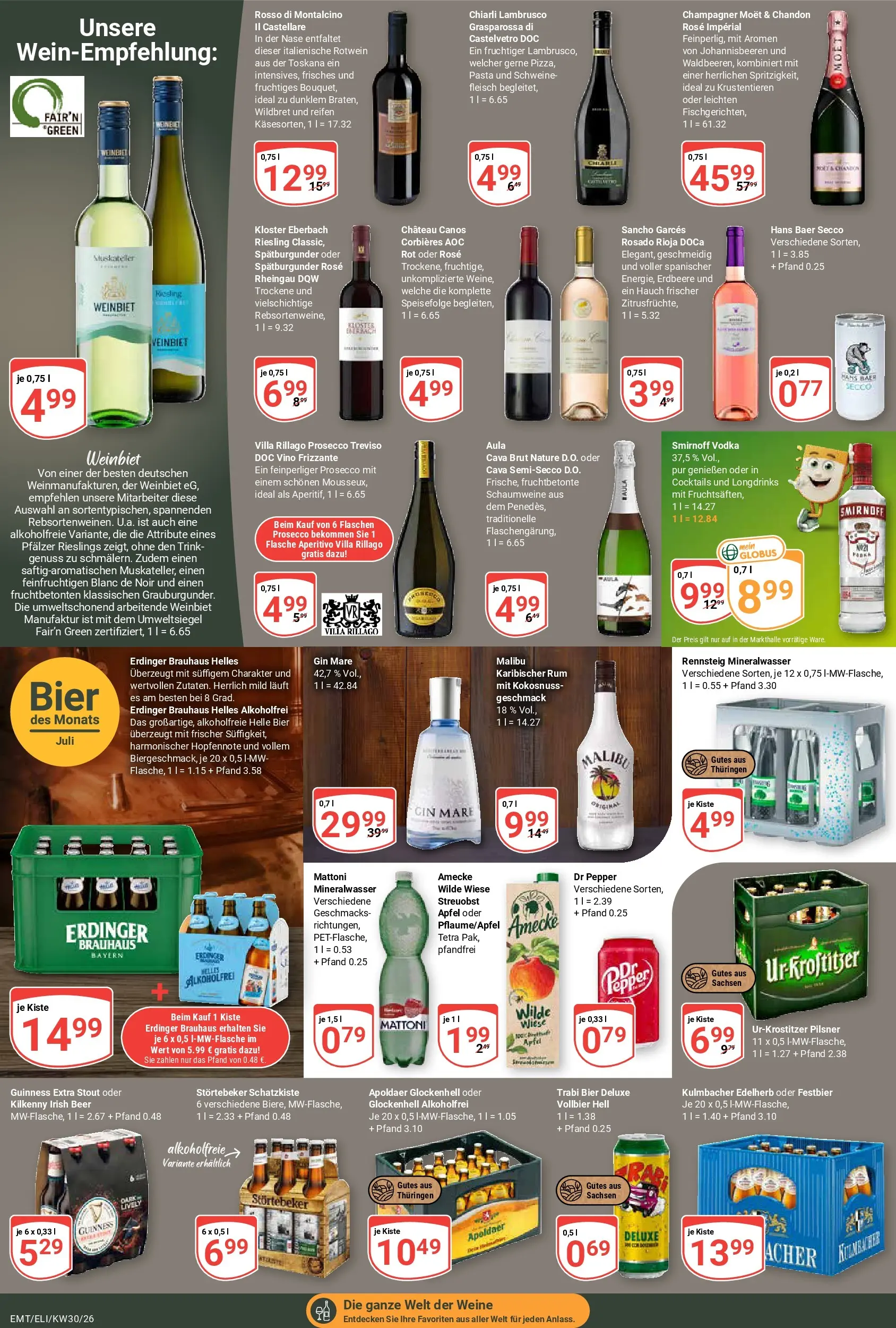 Globus Prospekt Mittelhausen (ab 20.07.2026) » Angebote online | Seite: 21 | Produkte: Erdinger, Smirnoff, Pasta, Fleisch