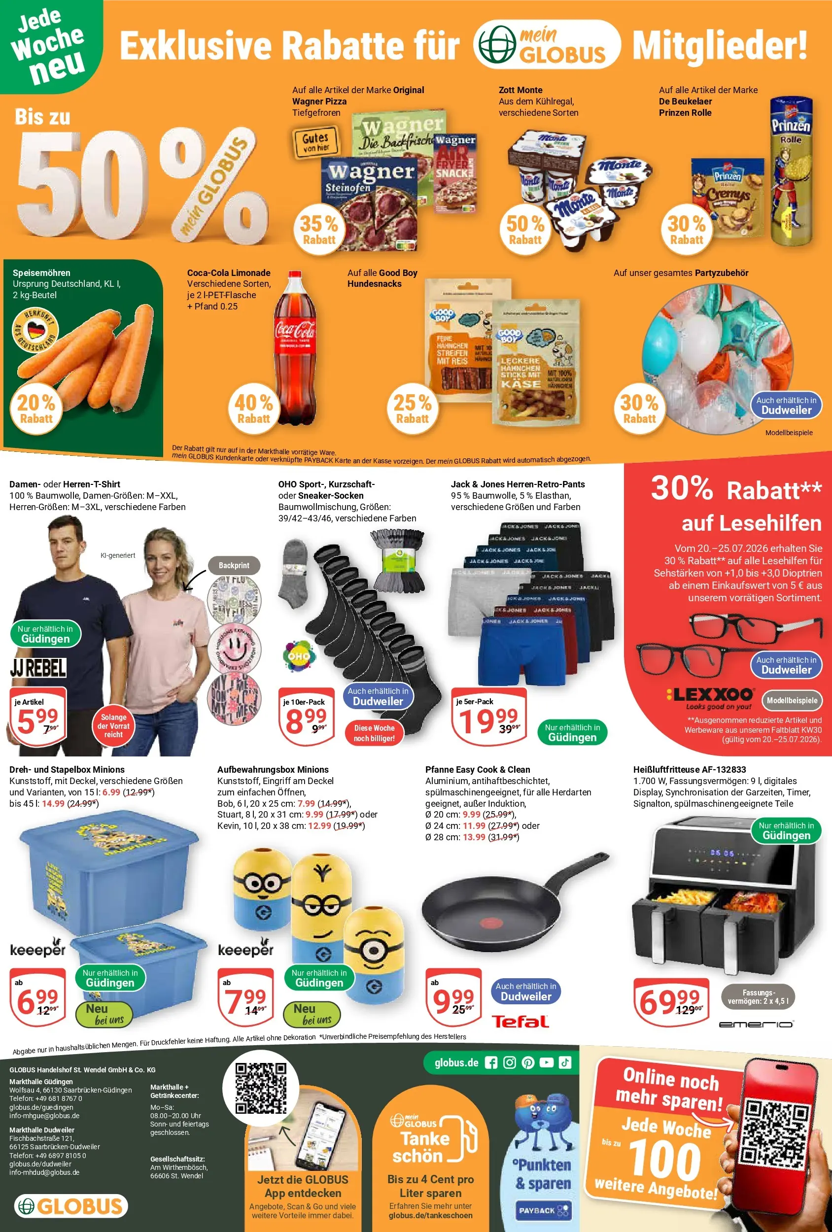 Globus Prospekt Saarbrücken-Dudweiler (ab 20.07.2026) » Angebote online | Seite: 25 | Produkte: Hahnchen, Käse, Limonade, Wagner pizza