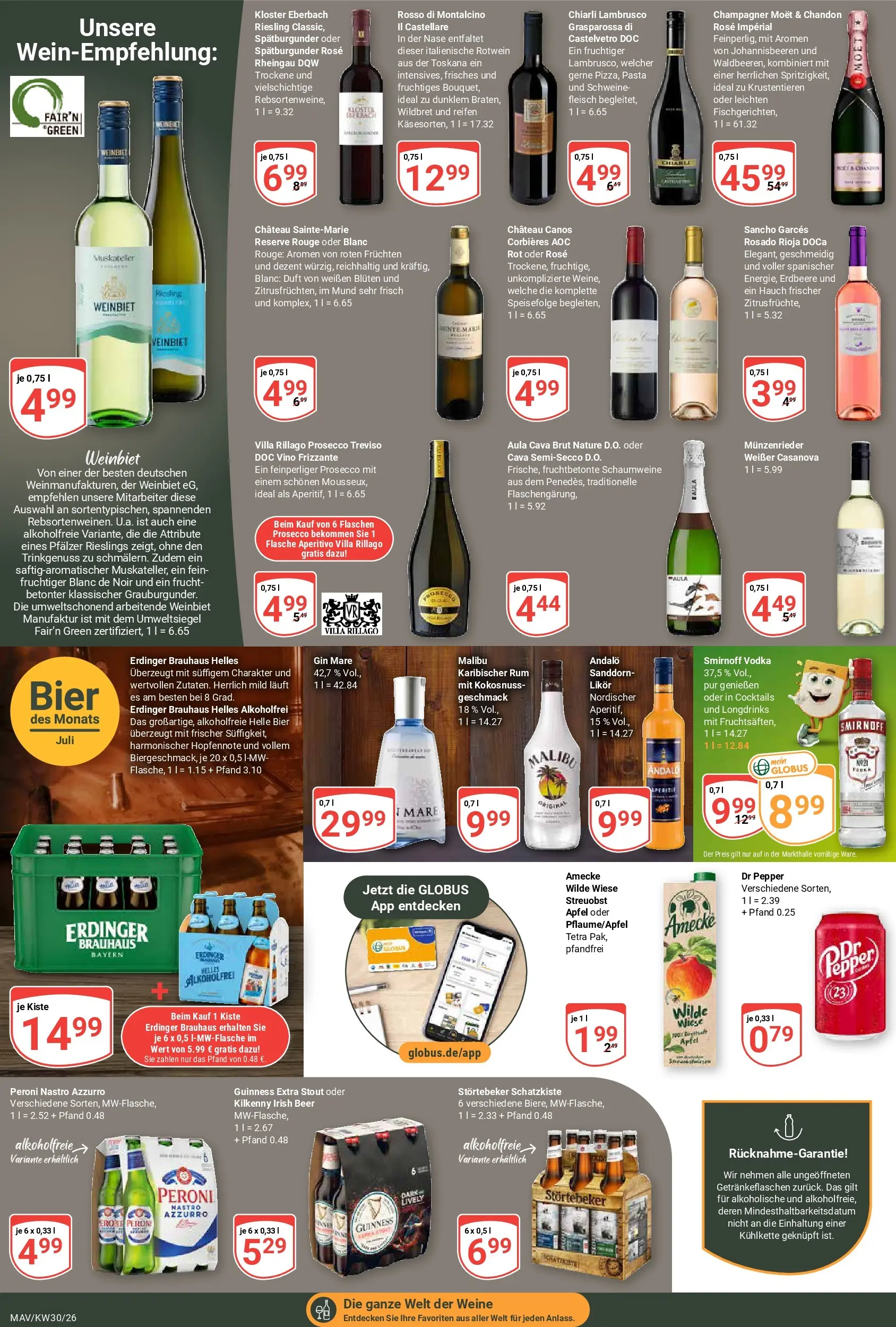 Globus Prospekt Mannheim (ab 20.07.2026) » Angebote online | Seite: 18 | Produkte: Bier, Likör, Rum, Prosecco