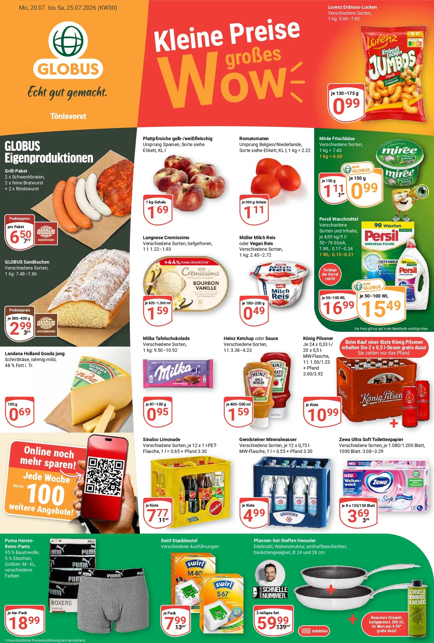 Globus Prospekt Tönisvorst (ab 20.07.2026) » Angebote online | Seite: 1 | Produkte: Bratwurst, Burger, Bourbon, Gerolsteiner