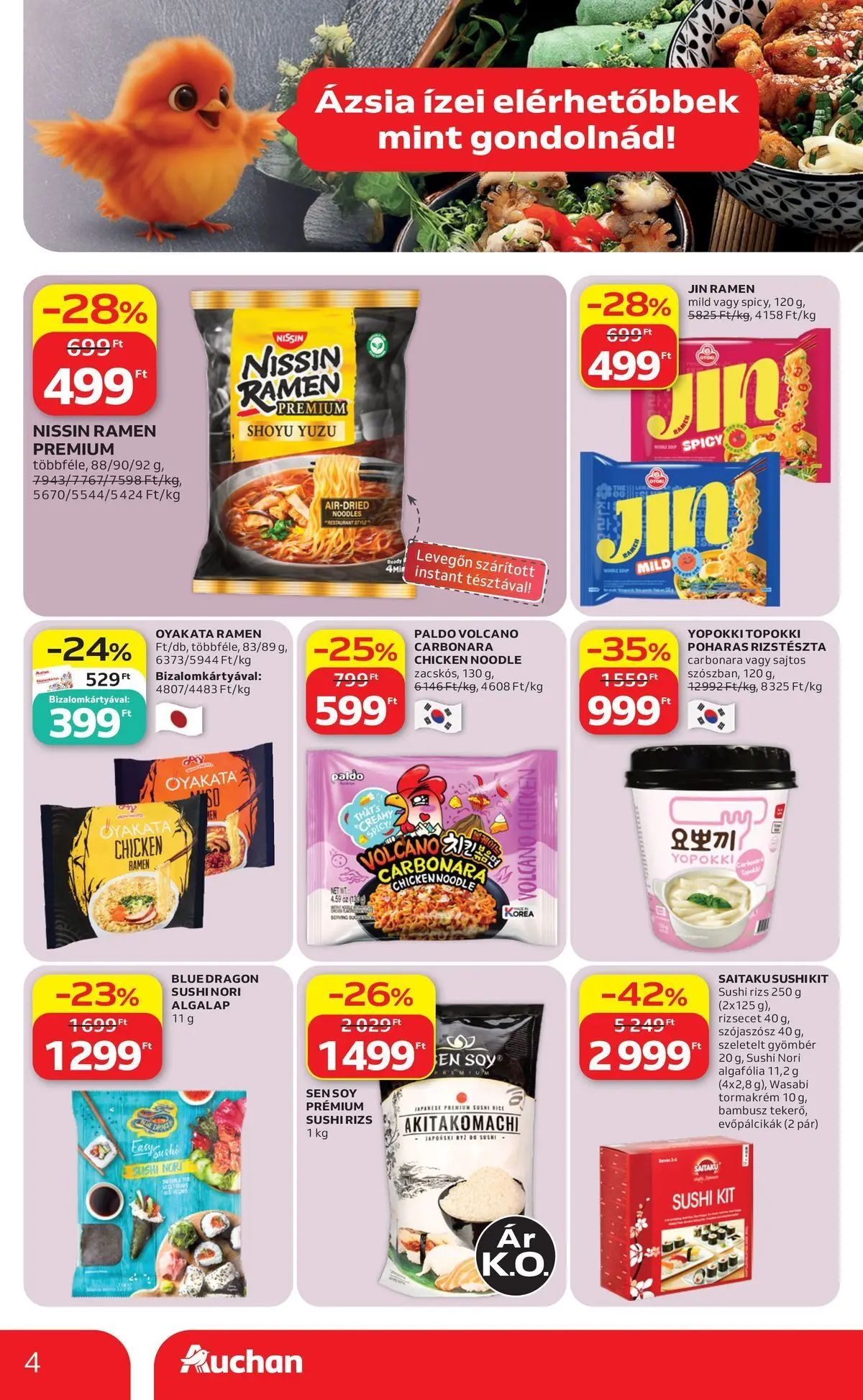 Auchan Ázsiai ajánlataink Miskolc - 2026.07.16. -tól/töl > akció, lapozható szórólap 🛍️ | Oldal: 4 | Termékek: Rizsecet, Gyömbér, Szójaszósz, Sushi