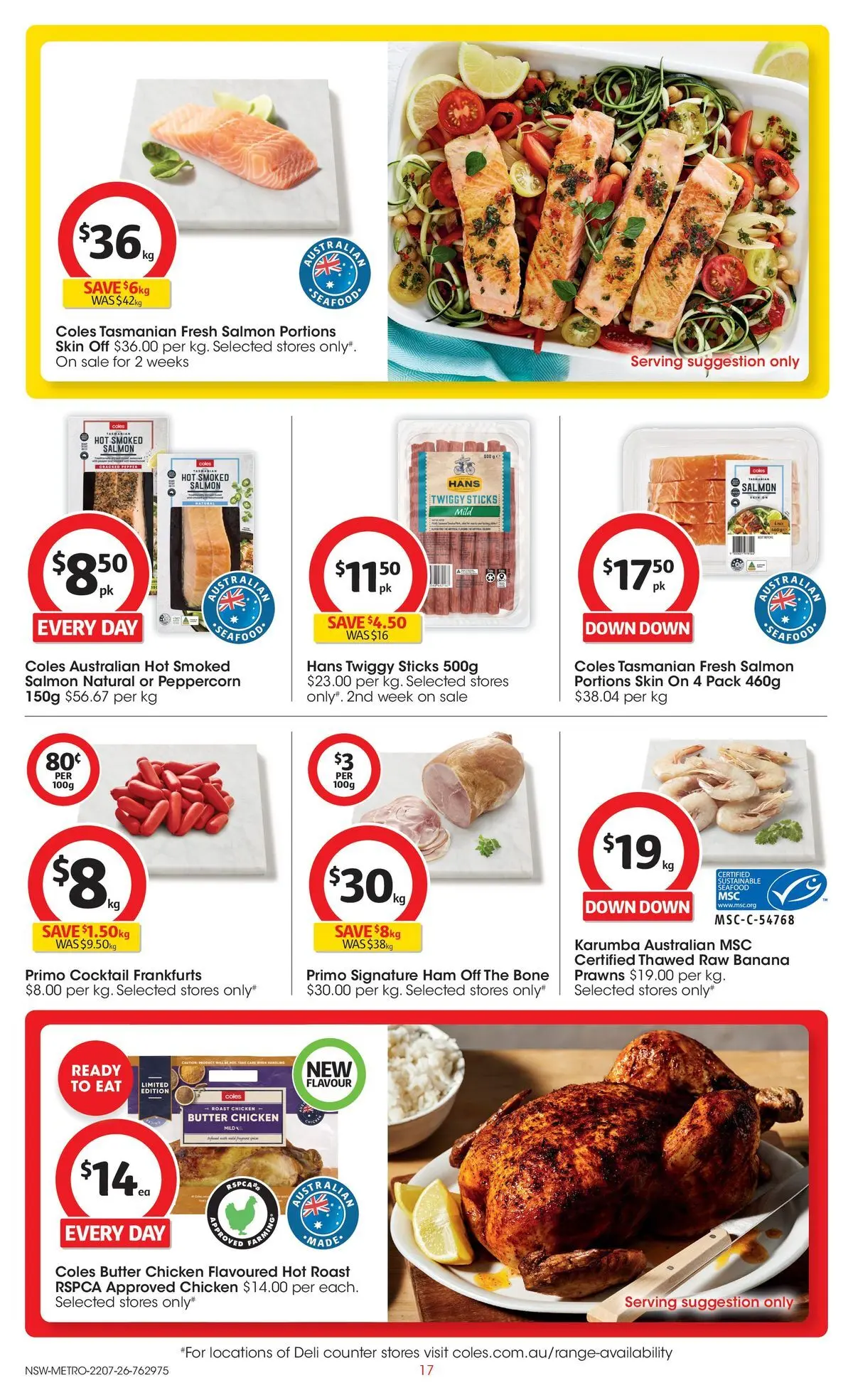 ﻿Coles catalogue valid from 22/07/2026 > Online Australia | Page: 17 | Products: Ham, Prawns, Salmon, Sustainable