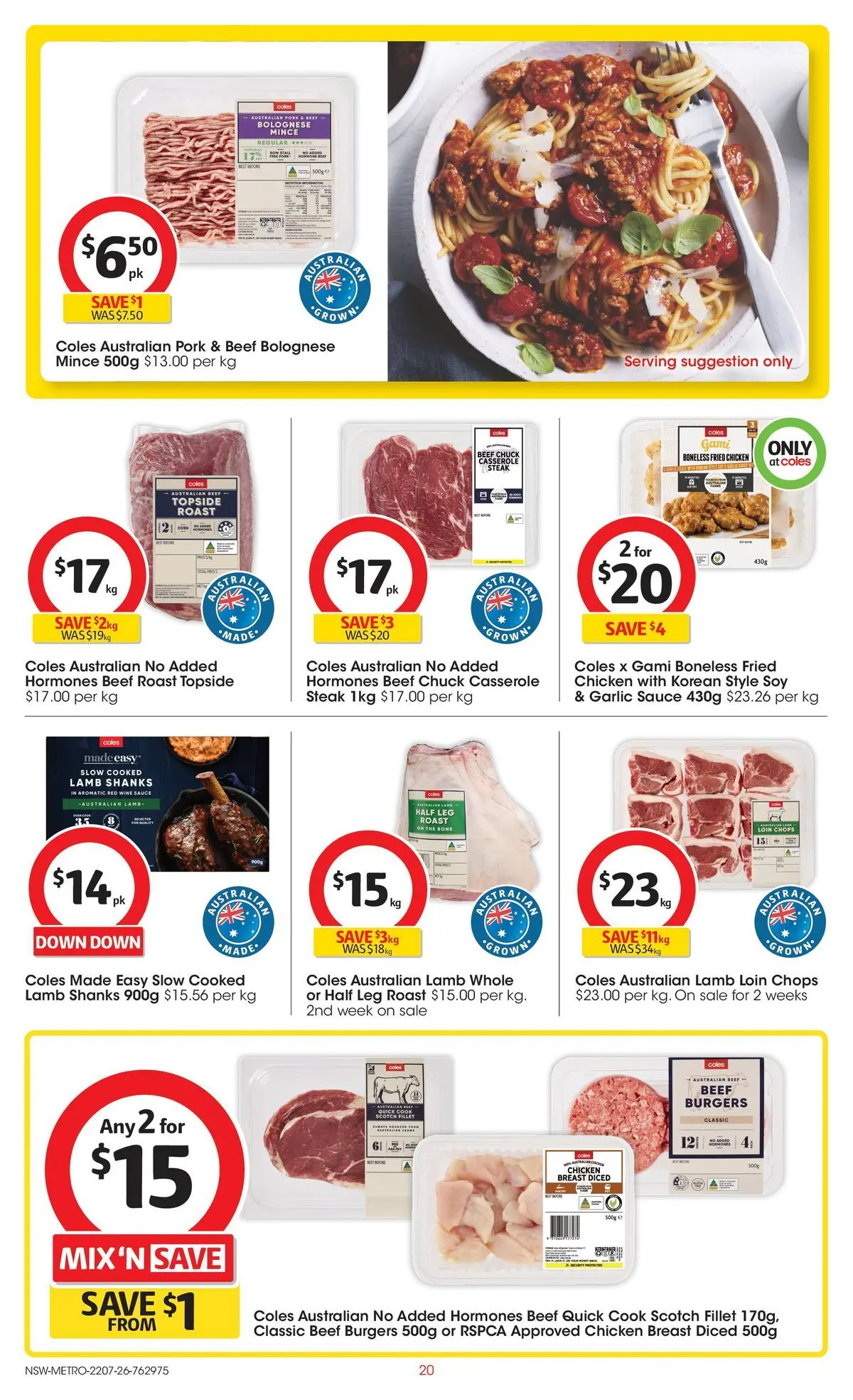﻿Coles catalogue valid from 22/07/2026 > Online Australia | Page: 20 | Products: Wine, Beef, Sauce, Garlic