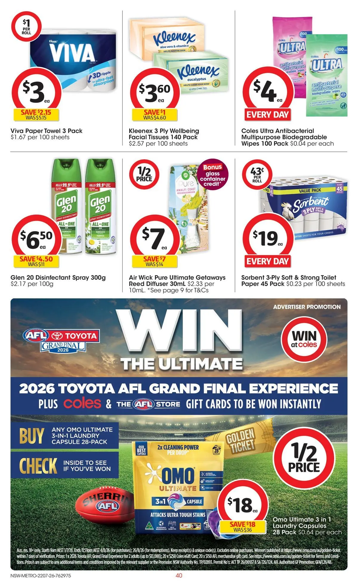 ﻿Coles catalogue valid from 22/07/2026 > Online Australia | Page: 40 | Products: Toilet paper, Multipurpose, Tissues, Vitamin
