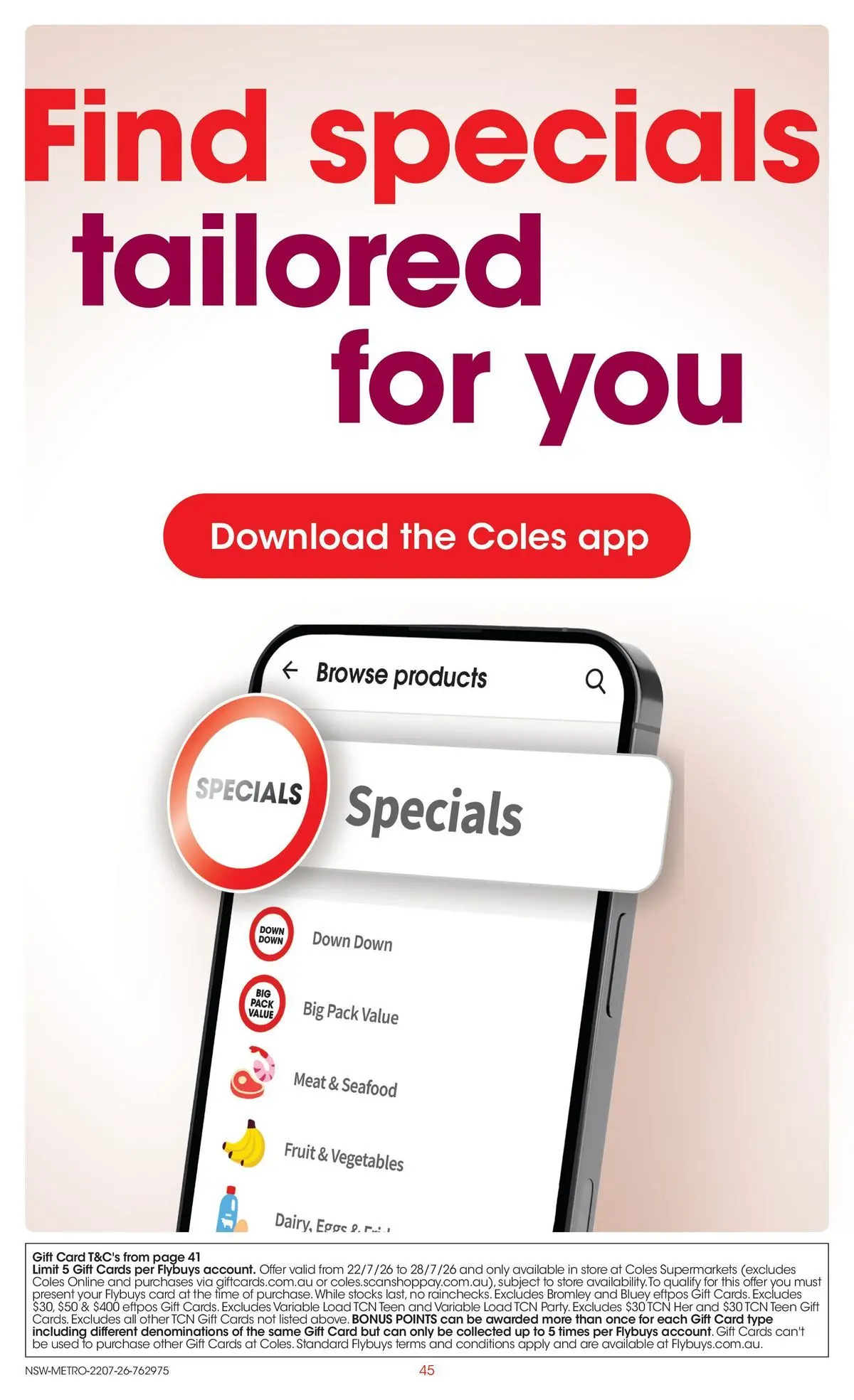 ﻿Coles catalogue valid from 22/07/2026 > Online Australia | Page: 45 | Products: Eggs, Meat, Vegetables, Seafood