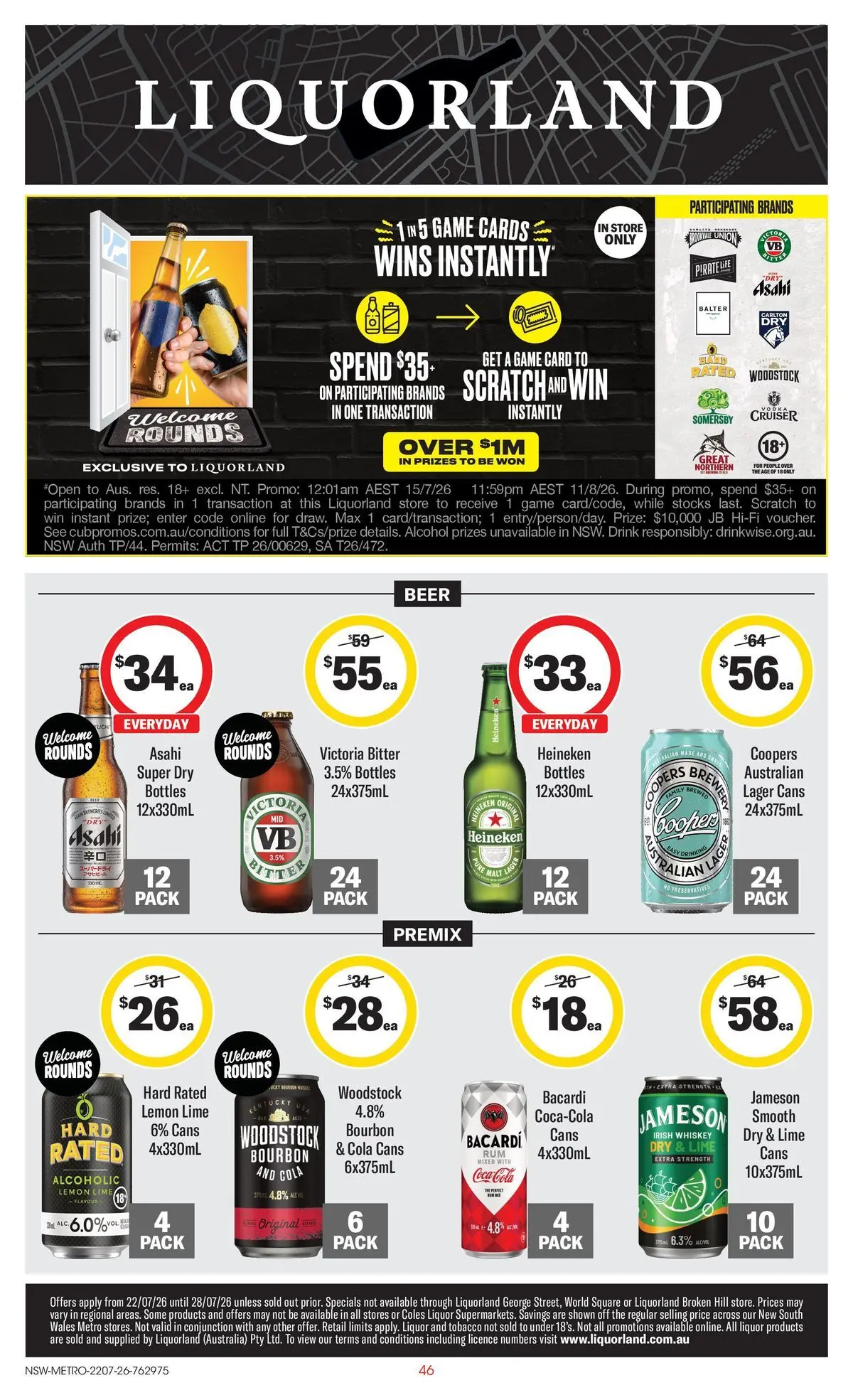 ﻿Coles catalogue valid from 22/07/2026 > Online Australia | Page: 46 | Products: Beer, Whiskey, Lime, Game